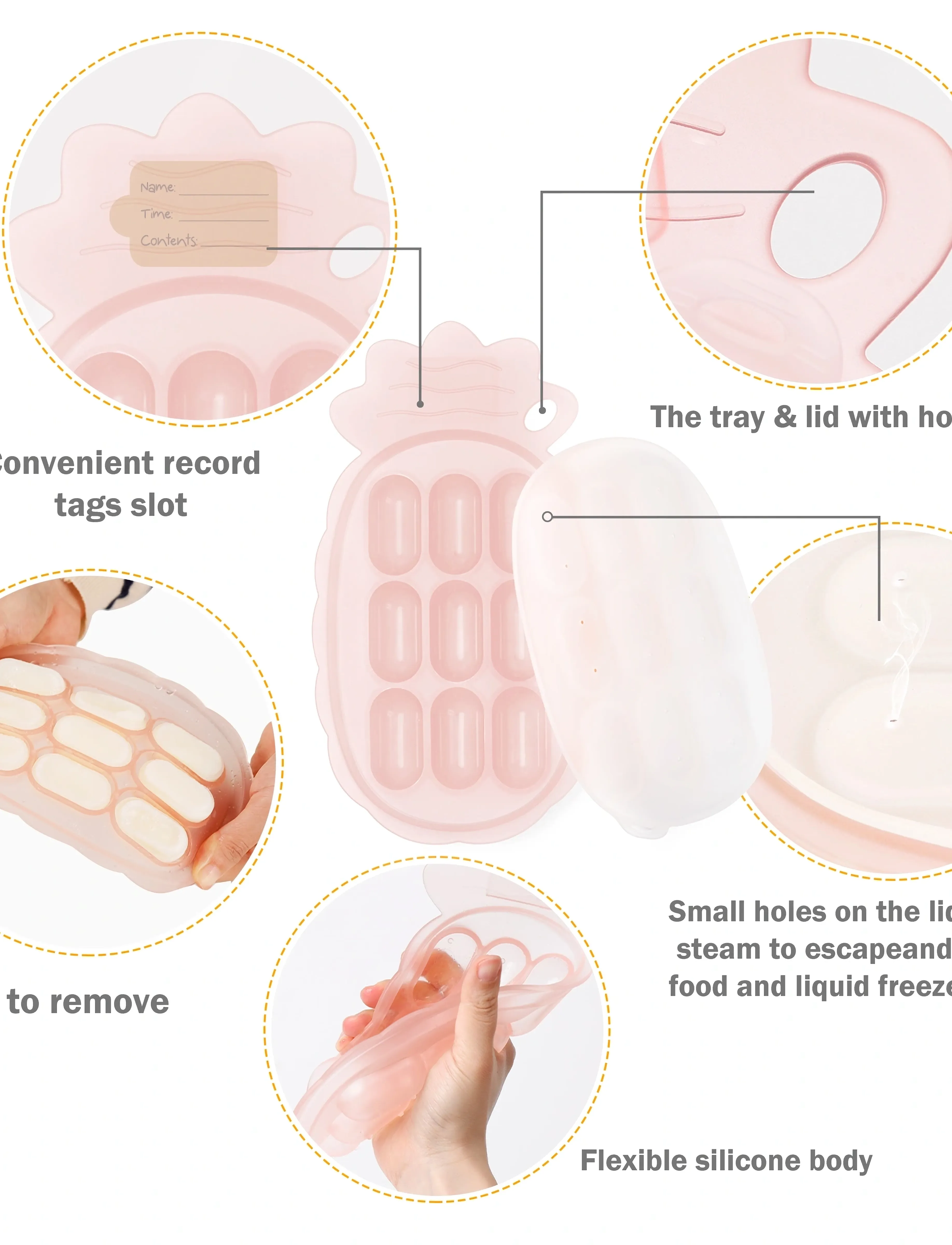 Haakaa - Haakaa Pineapple Silicone Nibble Tray - Blush - beebitoidu anumad - blush - 4