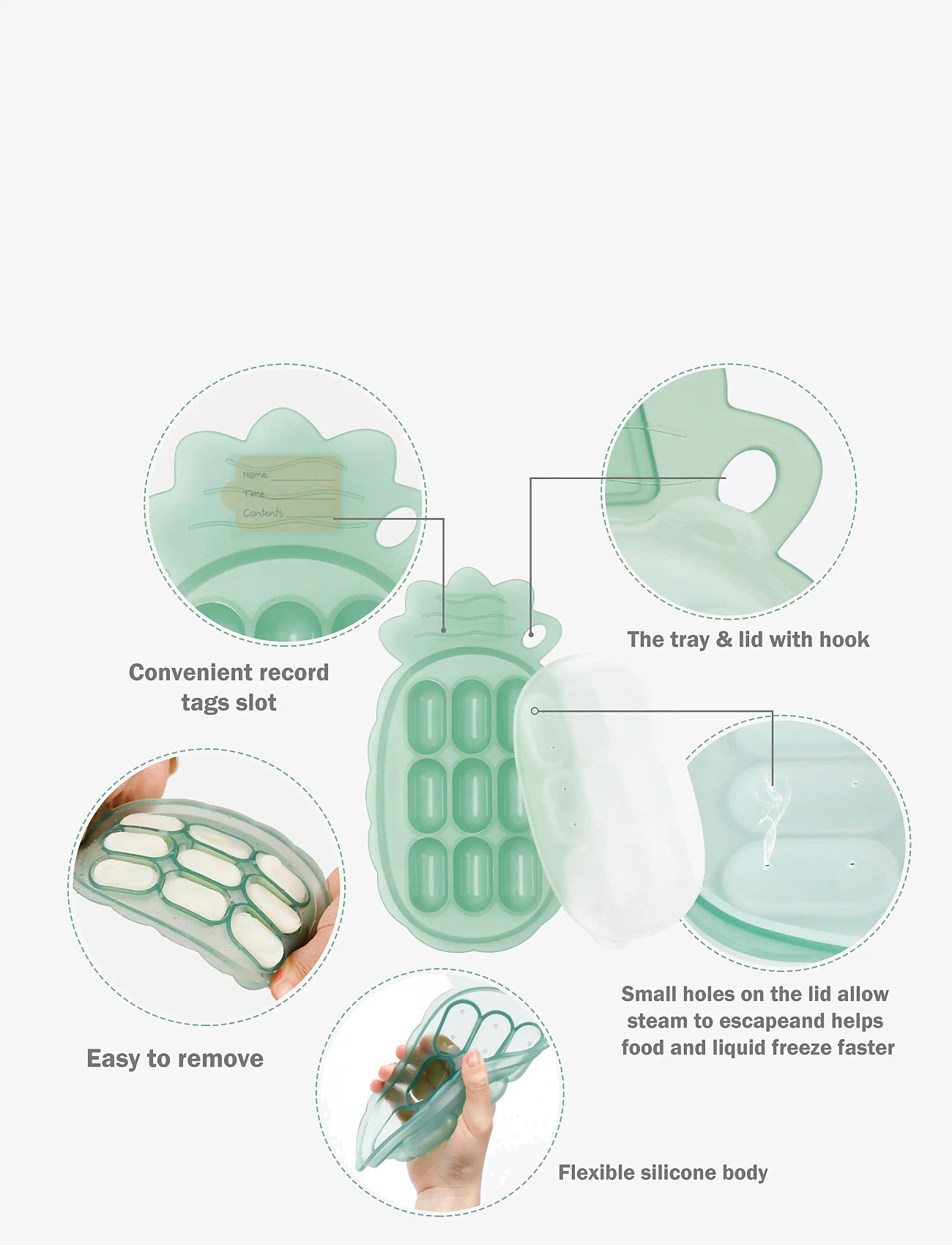 Haakaa - Haakaa Pineapple Silicone Nibble Tray - Pea Green - matlådor - pea green - 3