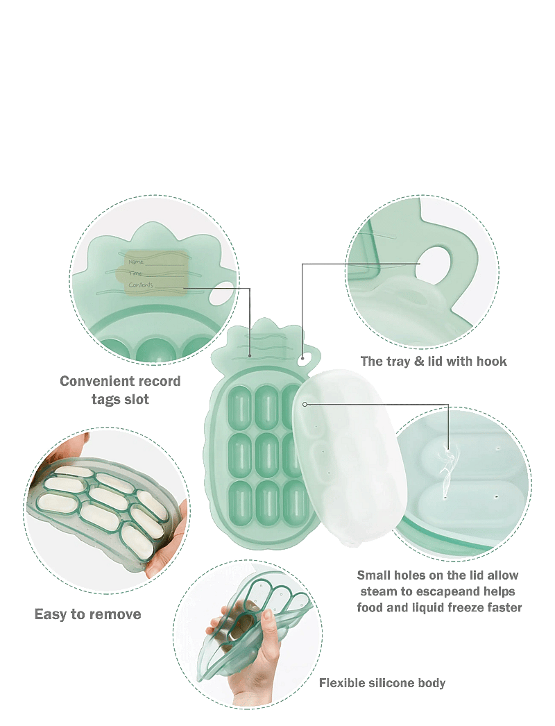 Haakaa - Haakaa Pineapple Silicone Nibble Tray - Pea Green - matlådor - pea green - 3