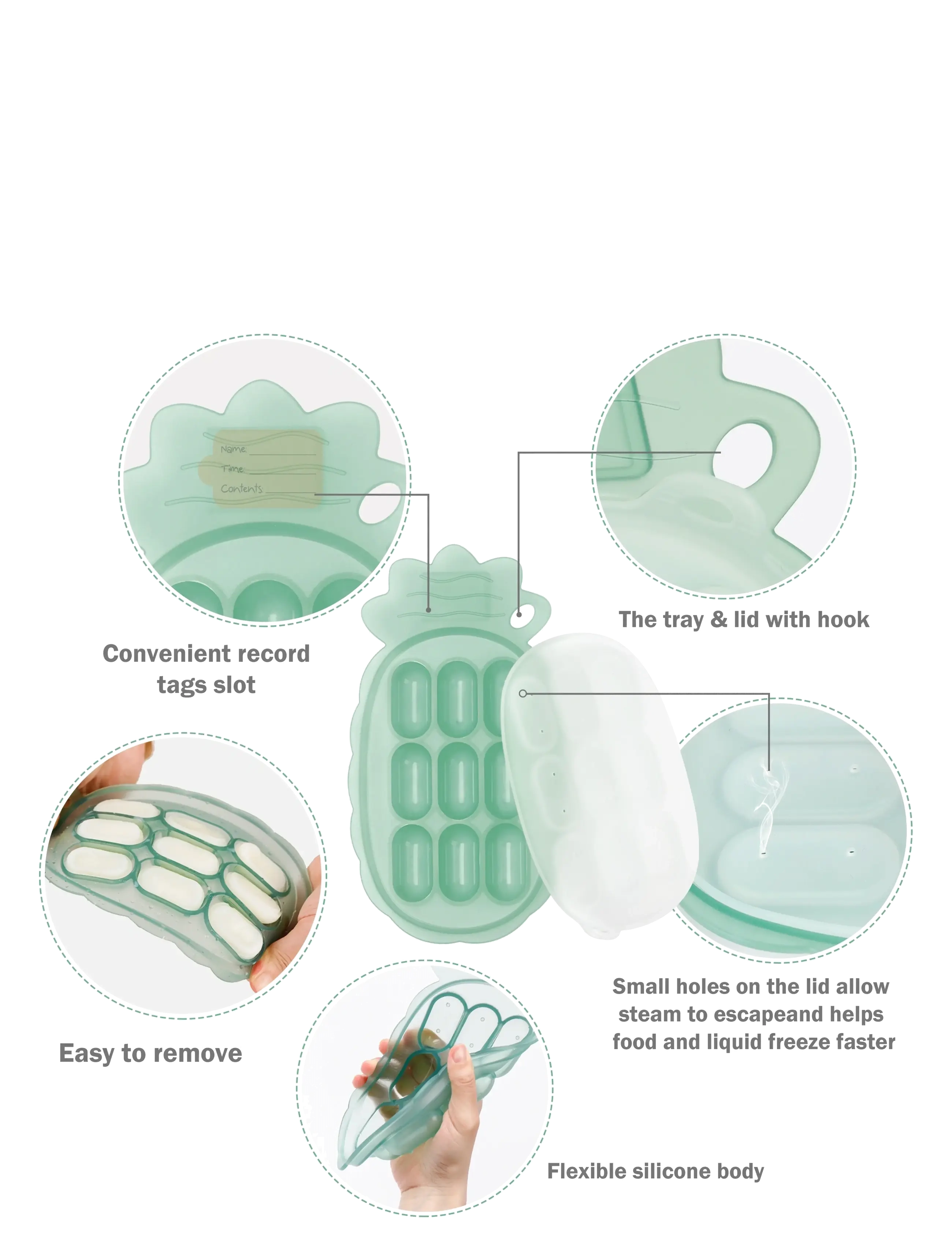Haakaa - Haakaa Pineapple Silicone Nibble Tray - Pea Green - baby food containers - pea green - 3