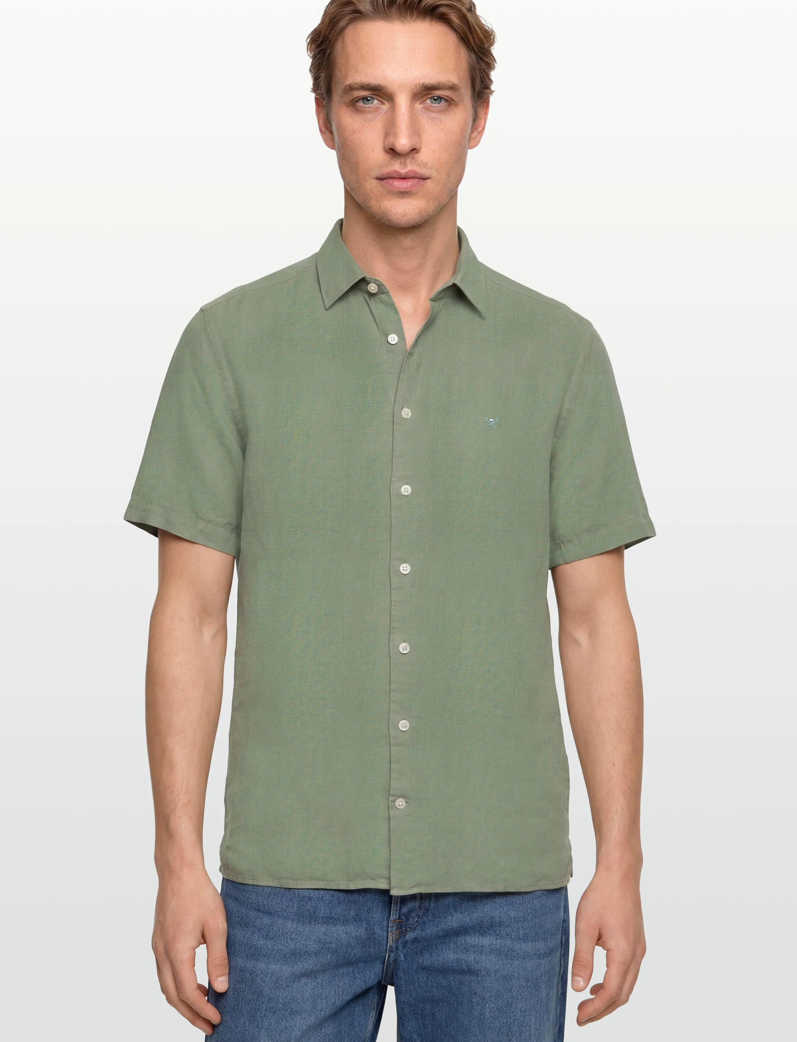 Hackett London - GMD LINEN SS - kortärmade skjortor - sage green - 3