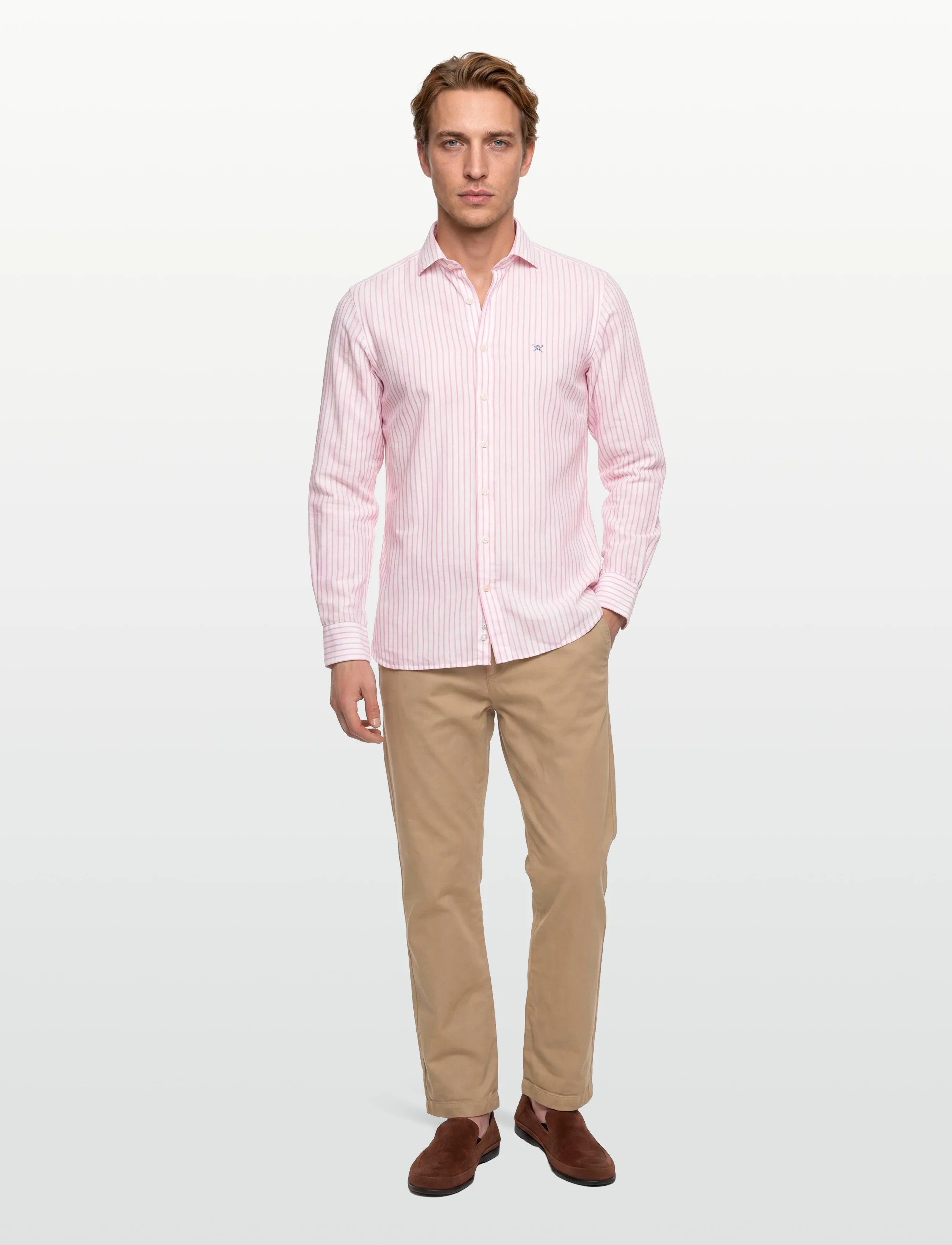 Hackett London COT LIN SUMMER STRIPE - Shoppa efter tillfälle - PEACH ORANGE / coral