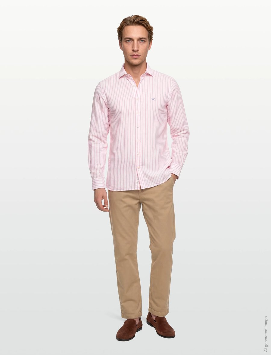 Hackett London - COT LIN SUMMER STRIPE - basic skjorter - peach orange - 0