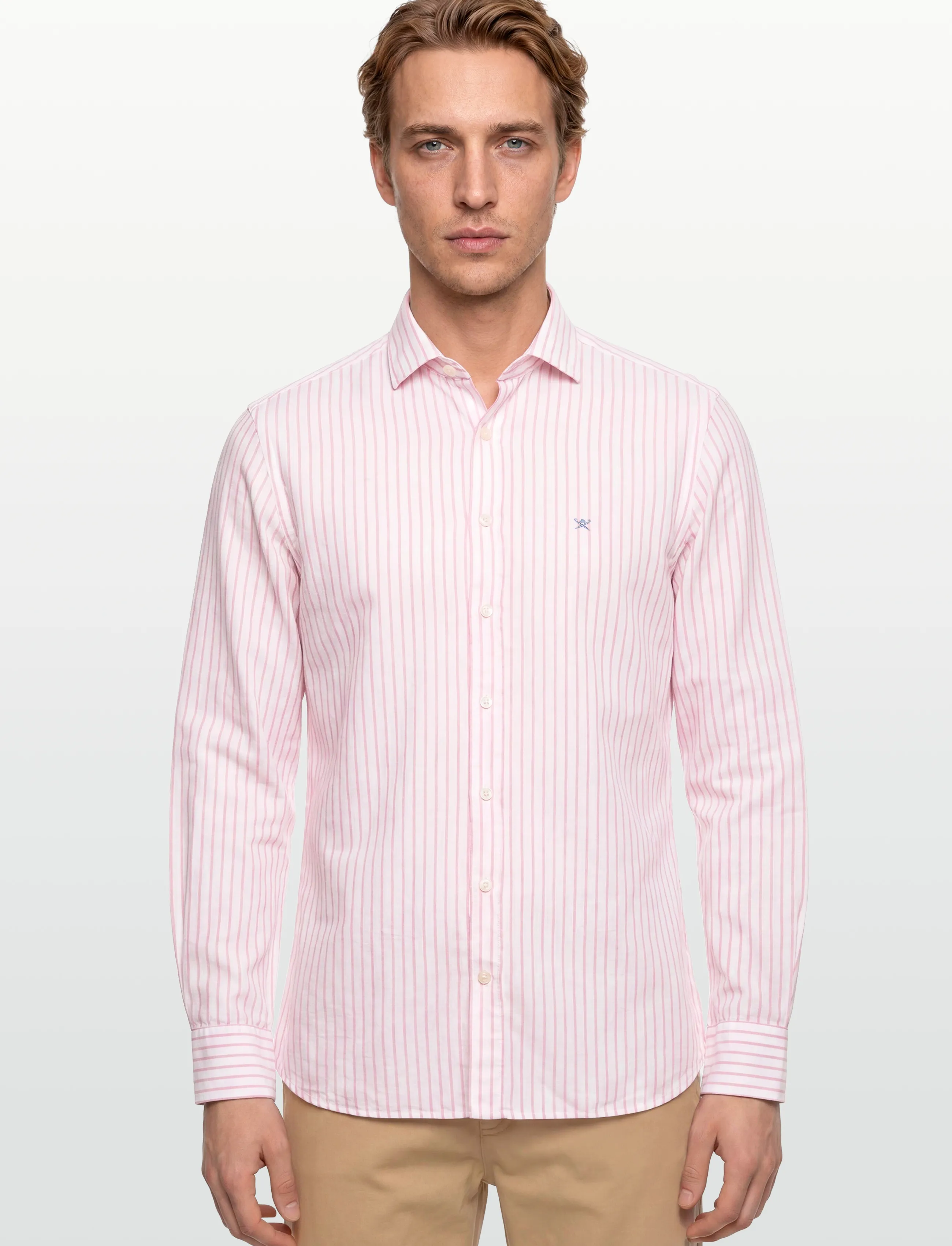 Hackett London - COT LIN SUMMER STRIPE - linasest riidest särgid - peach orange - 3