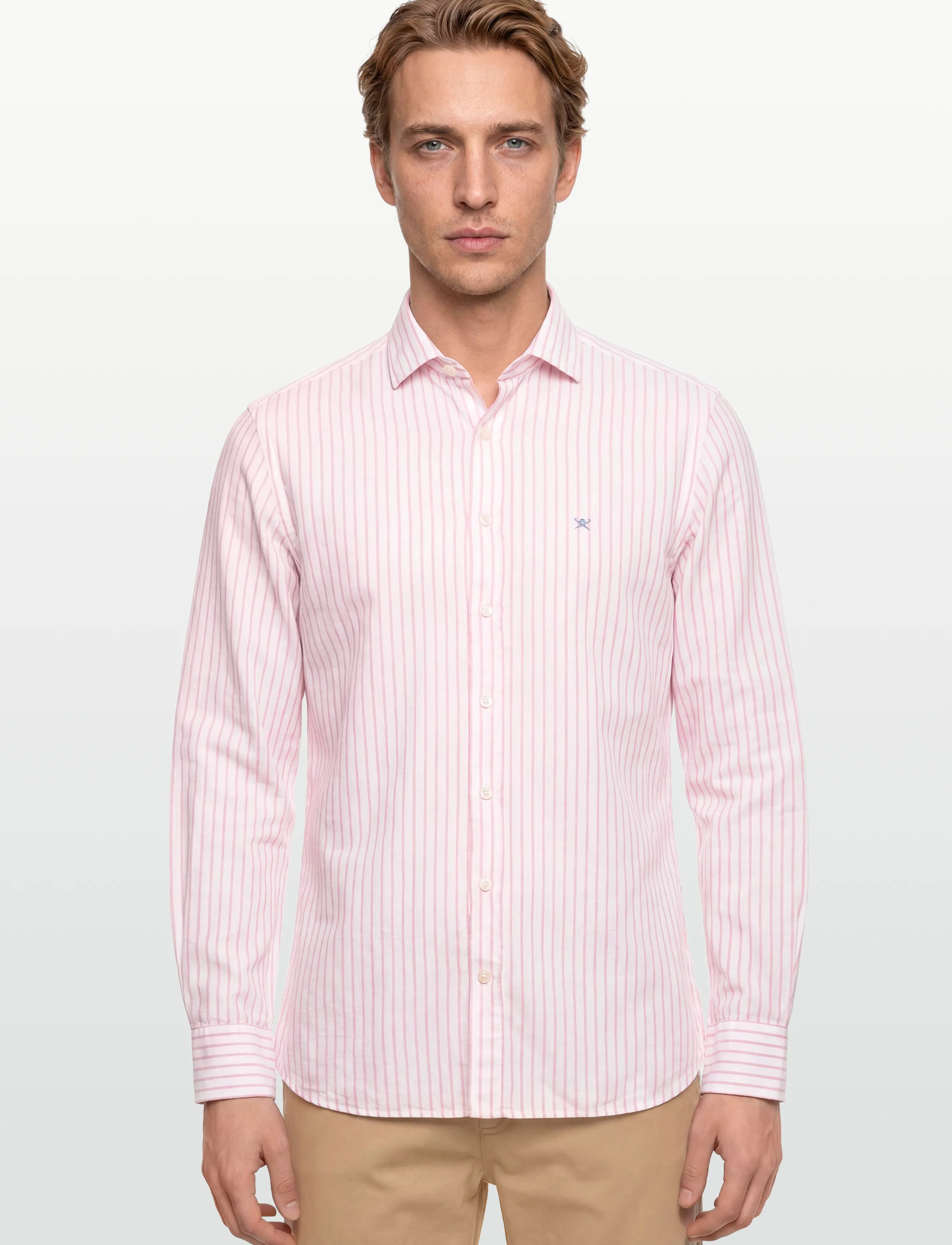Hackett London - COT LIN SUMMER STRIPE - linasest riidest särgid - peach orange - 3