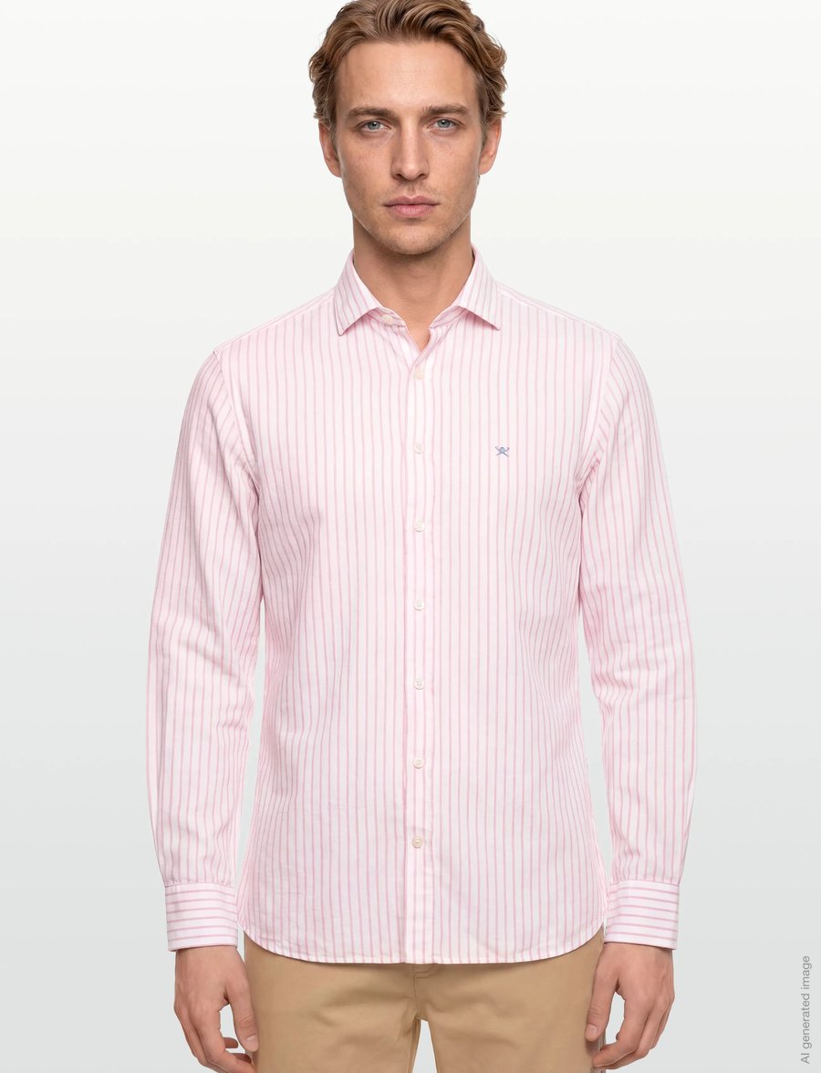 Hackett London - COT LIN SUMMER STRIPE - linasest riidest särgid - peach orange - 3