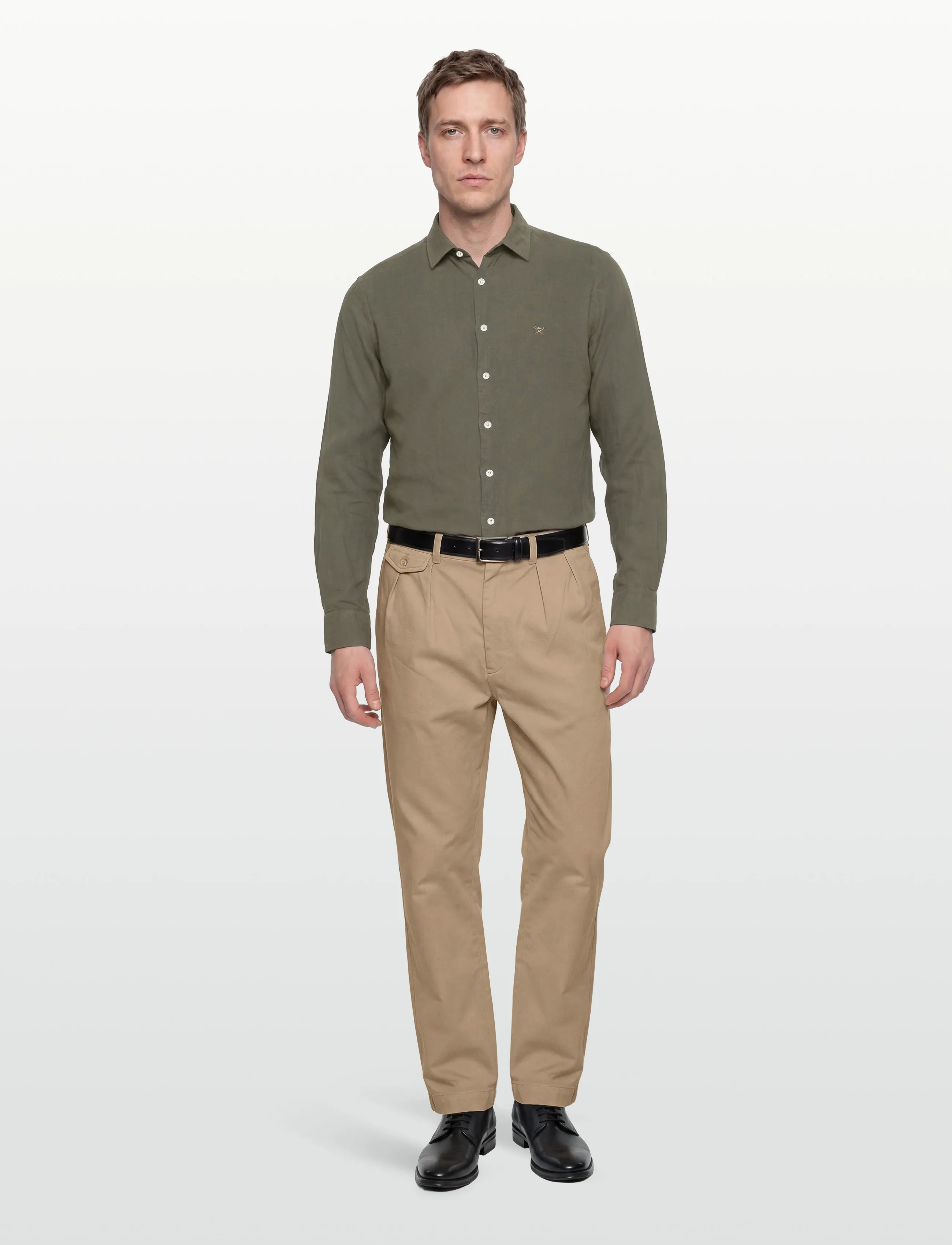 Hackett London ESS GMD LINEN KENT - Leinenbekleidung - ARMY GREEN / khaki/green