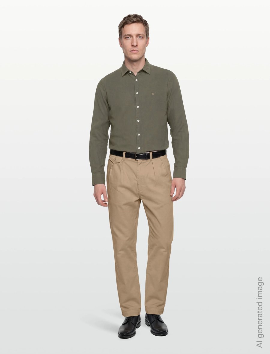 Hackett London - ESS GMD LINEN KENT - basic skjorter - army green - 0