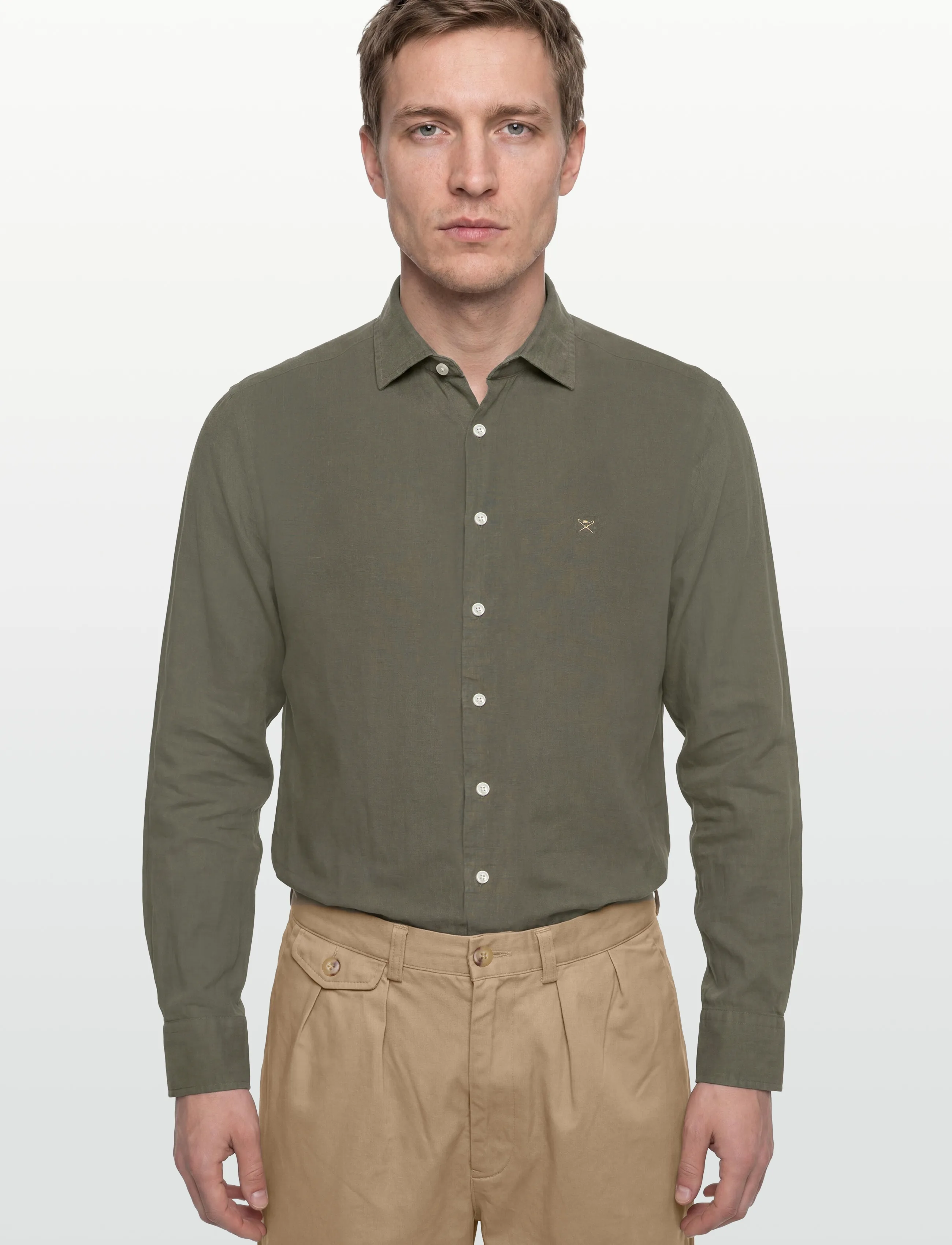 Hackett London - ESS GMD LINEN KENT - linasest riidest särgid - army green - 3