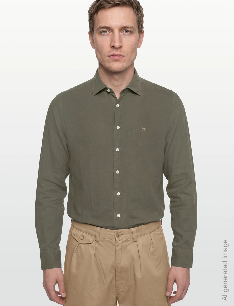 Hackett London - ESS GMD LINEN KENT - basic skjorter - army green - 3