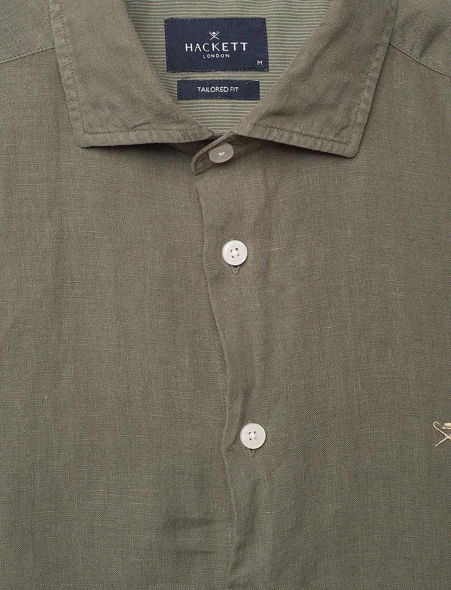 Hackett London - ESS GMD LINEN KENT - basic skjorter - army green - 5