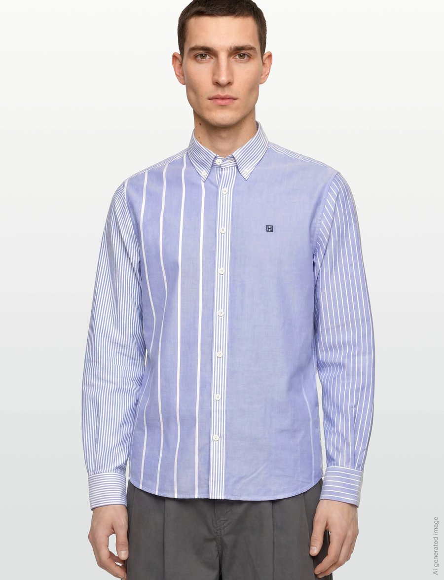 Hackett London - HERITAGE PATCHWORK OXF - tavalised t-särgid - summer blue - 3