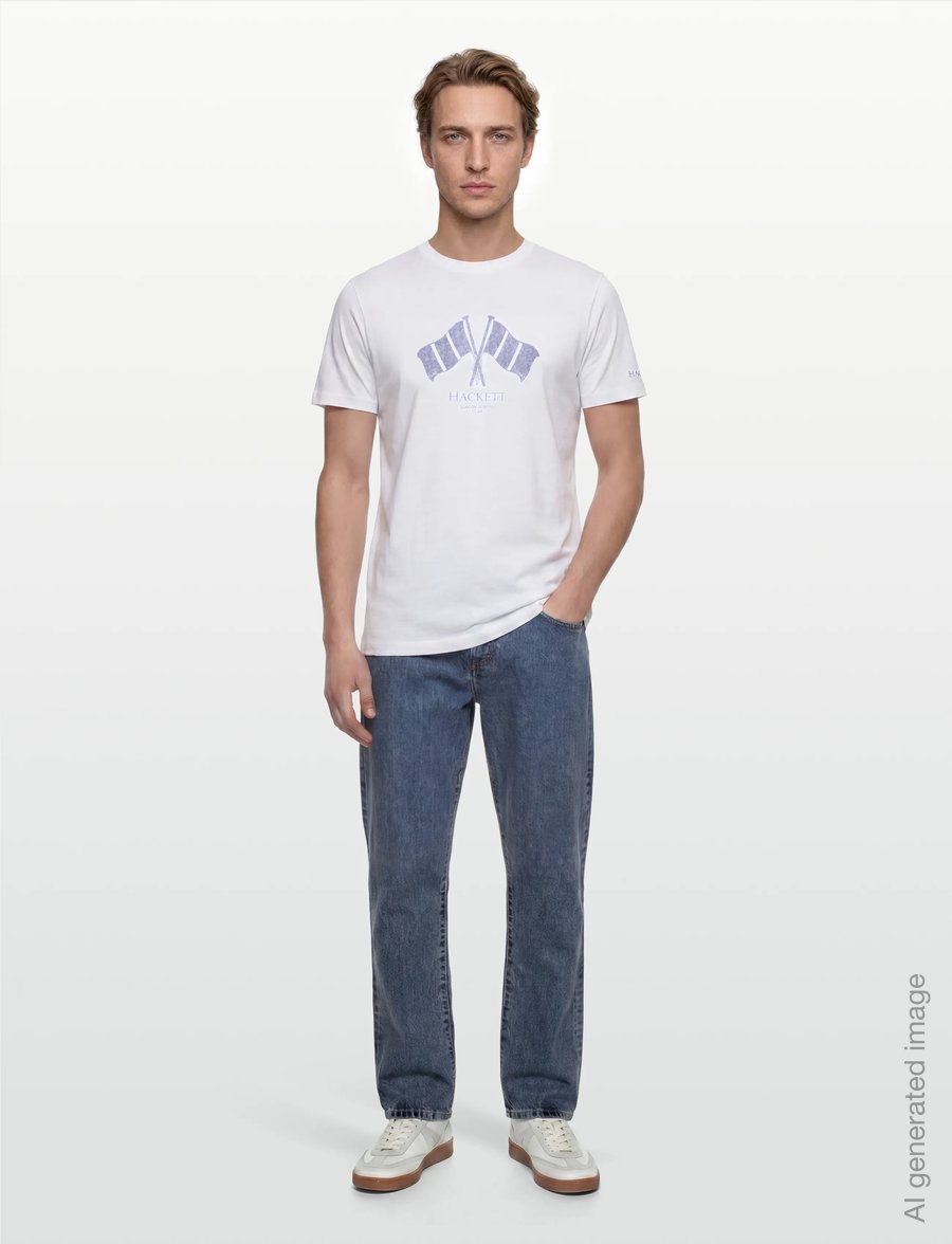 Hackett London - HERITAGE LRC FLAG TEE - kurzärmelig - optic white - 0