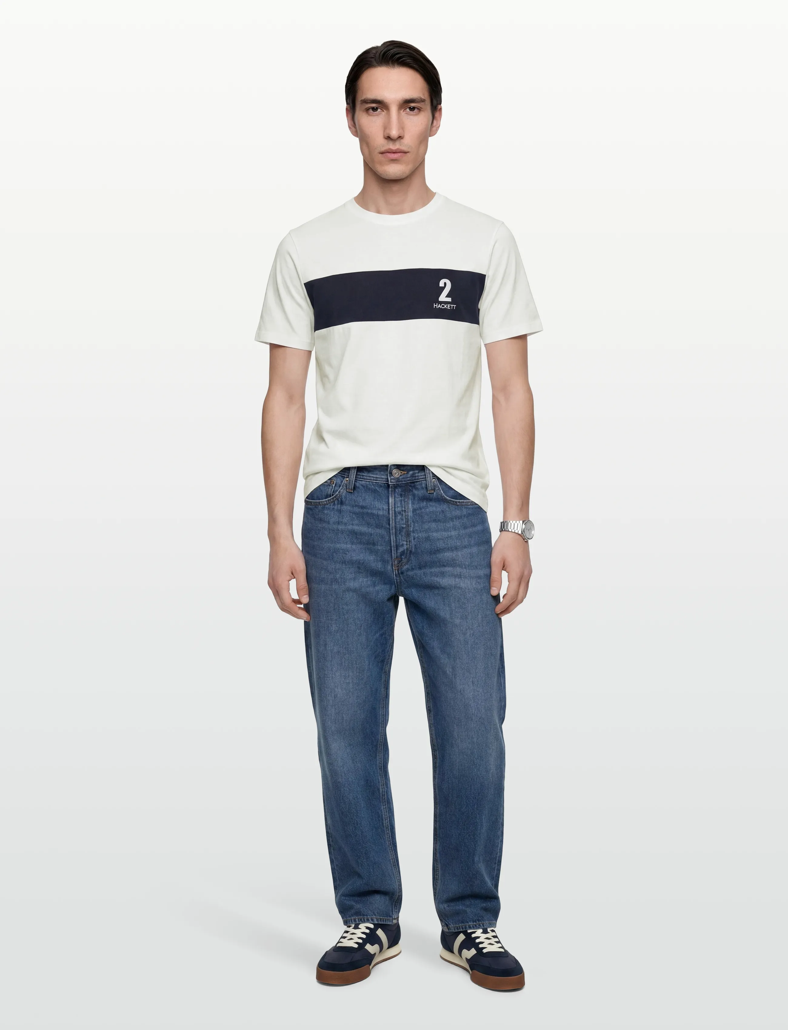 Hackett London Heritage Nbr Panel T, Panel T-Shirt, Cream, Str: L