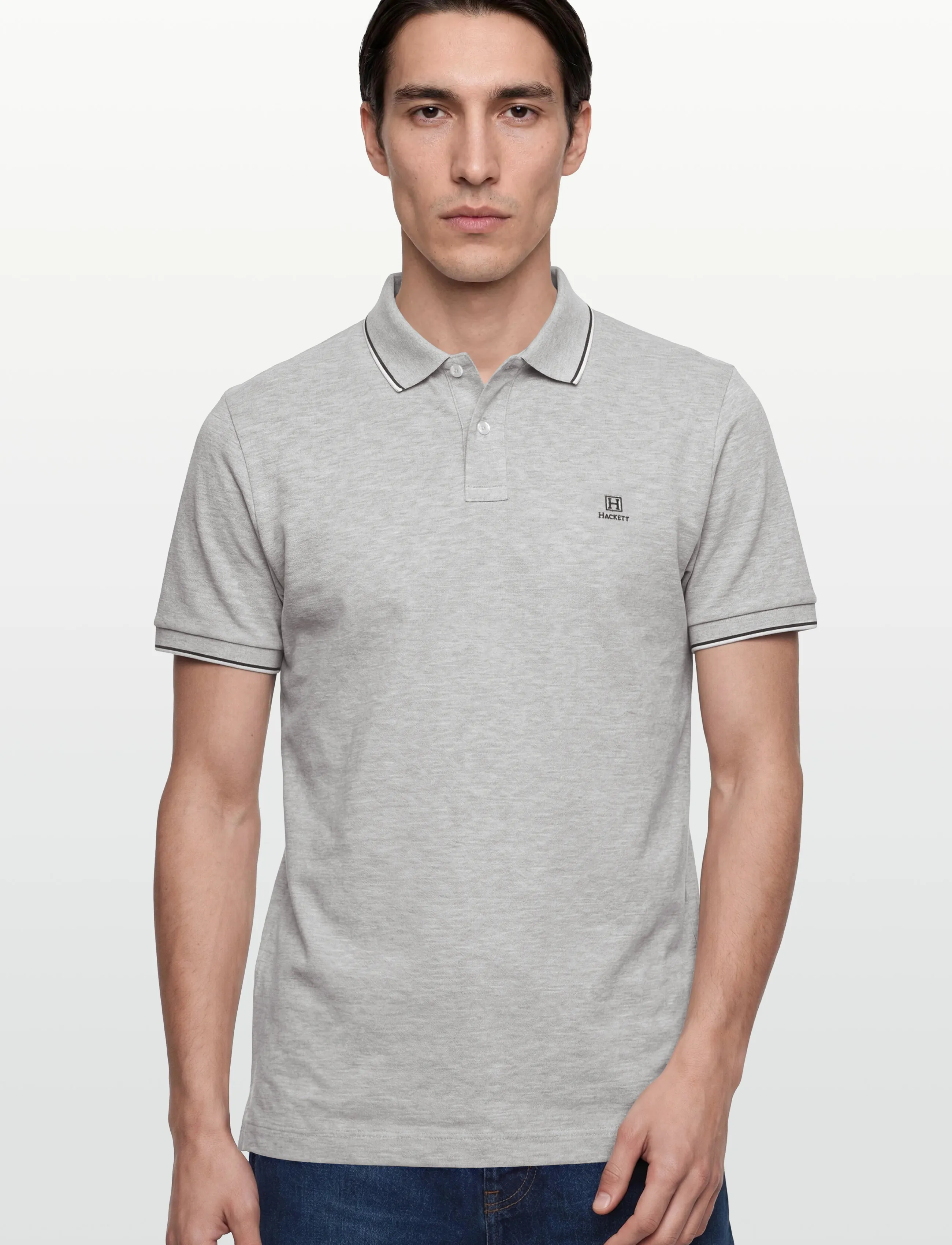 Hackett London - HERITAGE H TIPPED POLO - kortærmede poloer - light grey marl - 3