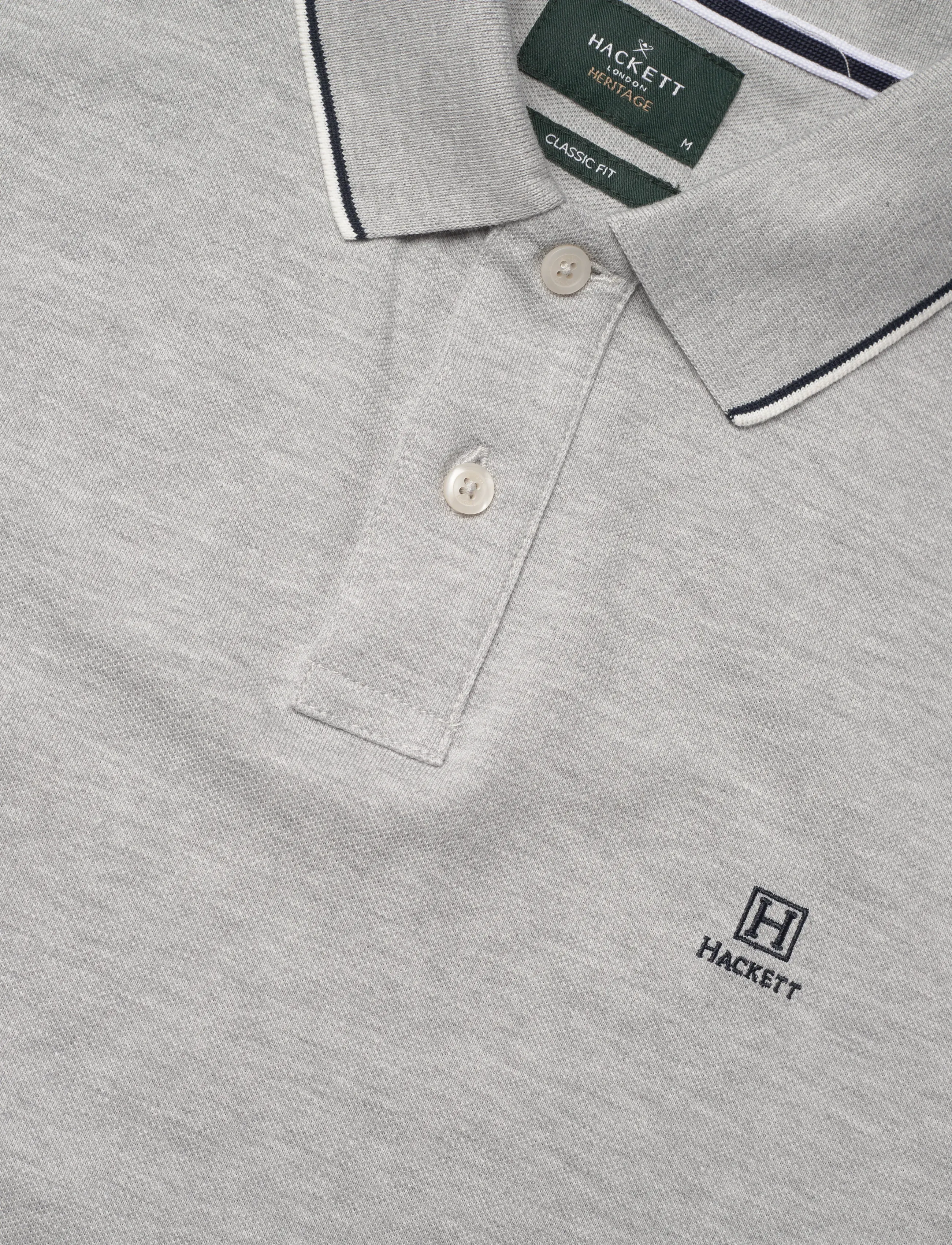 Hackett London - HERITAGE H TIPPED POLO - kortærmede poloer - light grey marl - 5