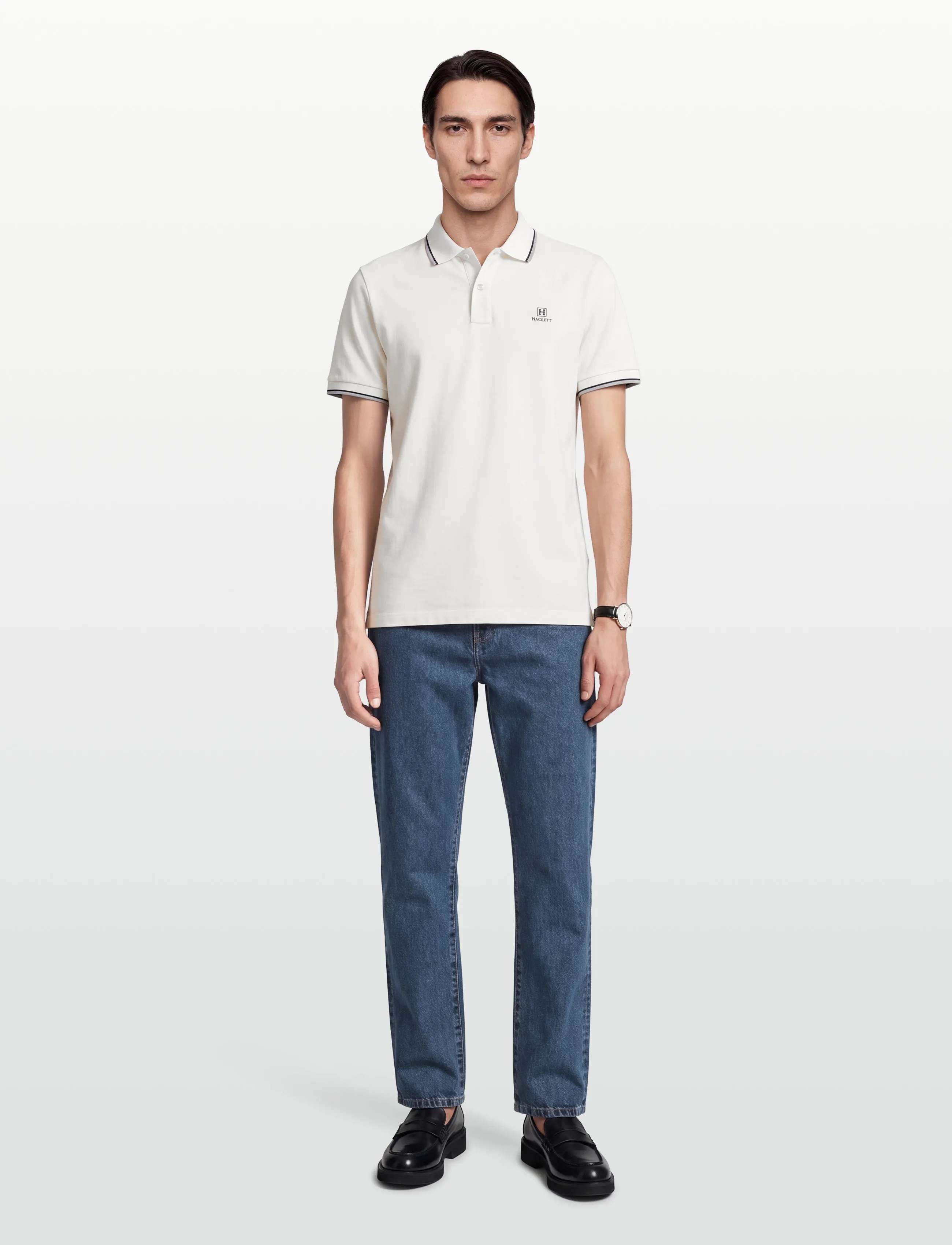 Hackett London Heritage H Tipped Polo, Mænd, Tipped Poloshirt, Cream, Str: XXL