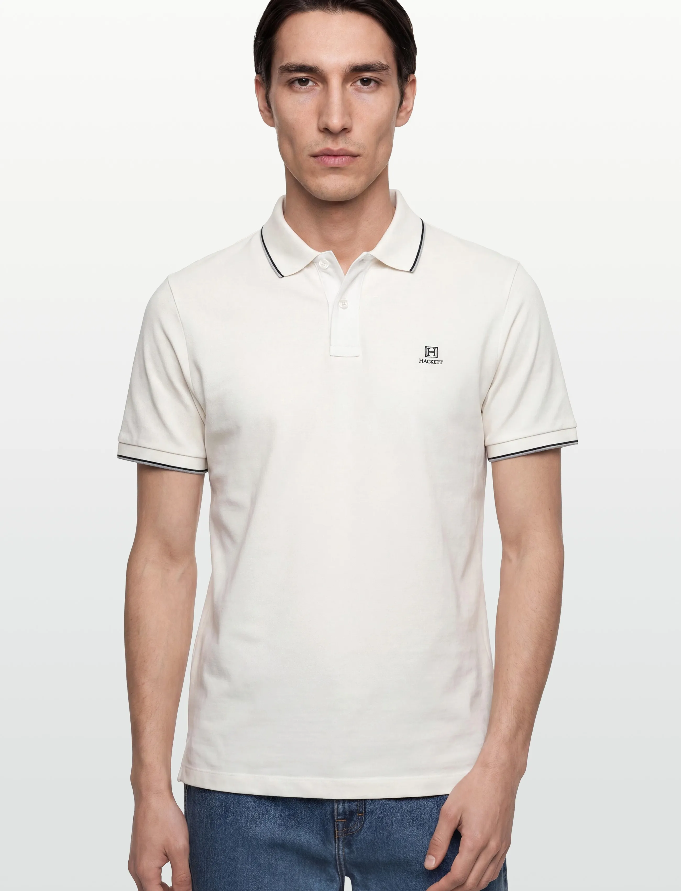 Hackett London - HERITAGE H TIPPED POLO - kortærmede poloer - off white - 3