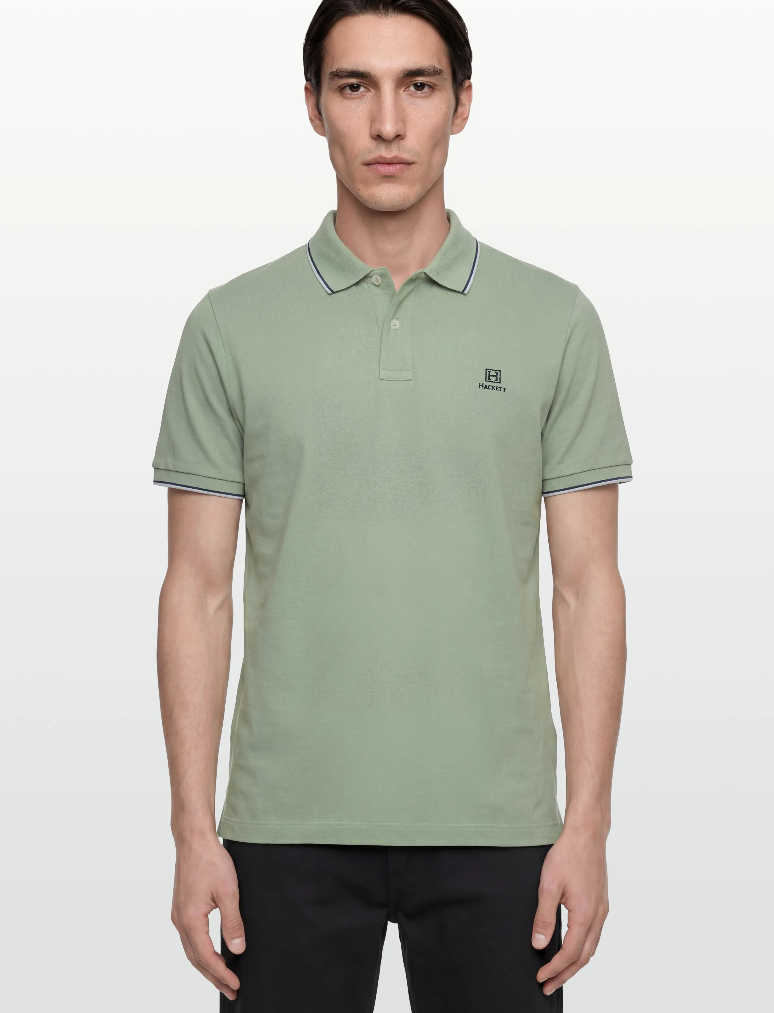 Hackett London - HERITAGE H TIPPED POLO - short-sleeved polos - sage green - 3