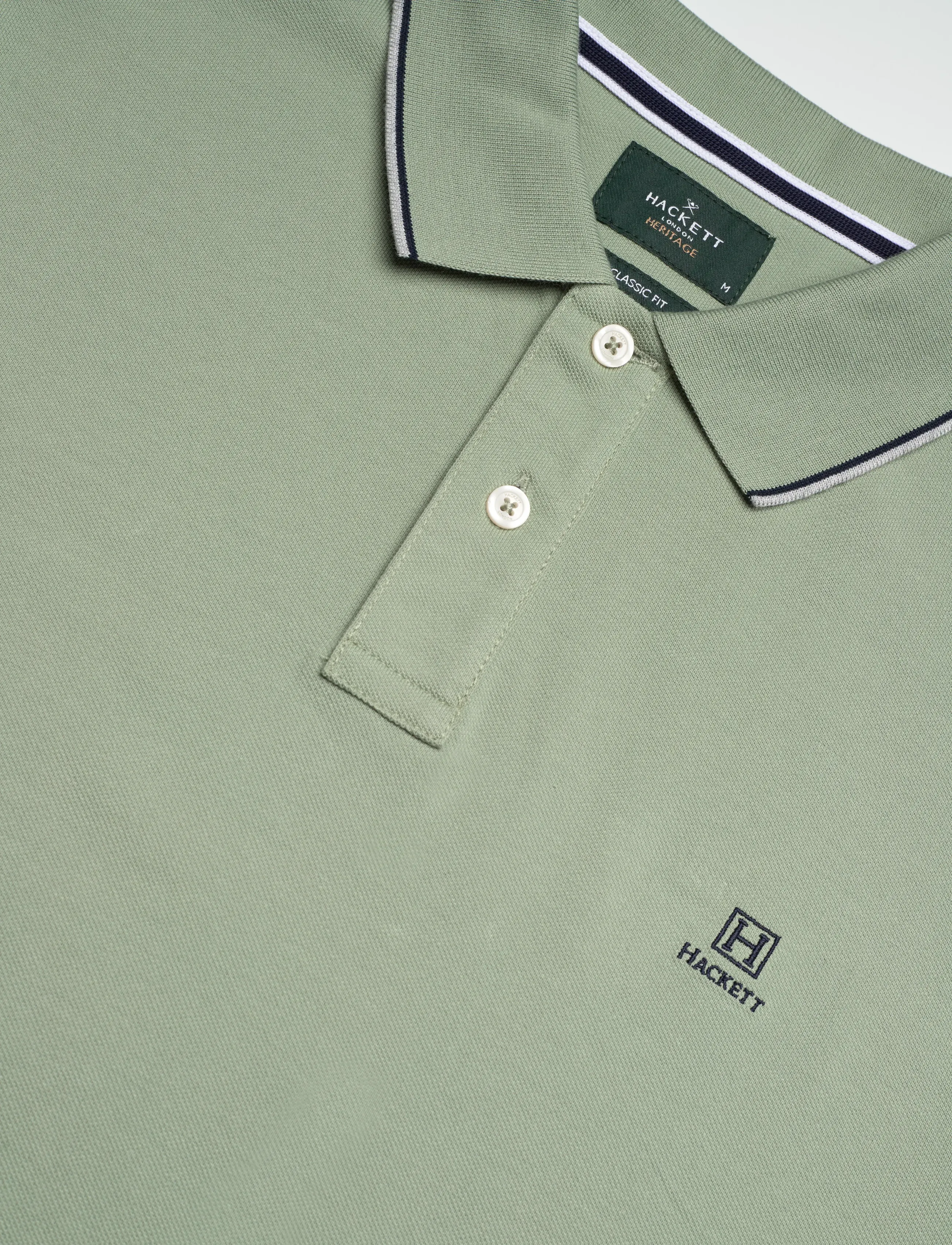 Hackett London - HERITAGE H TIPPED POLO - short-sleeved polos - sage green - 5