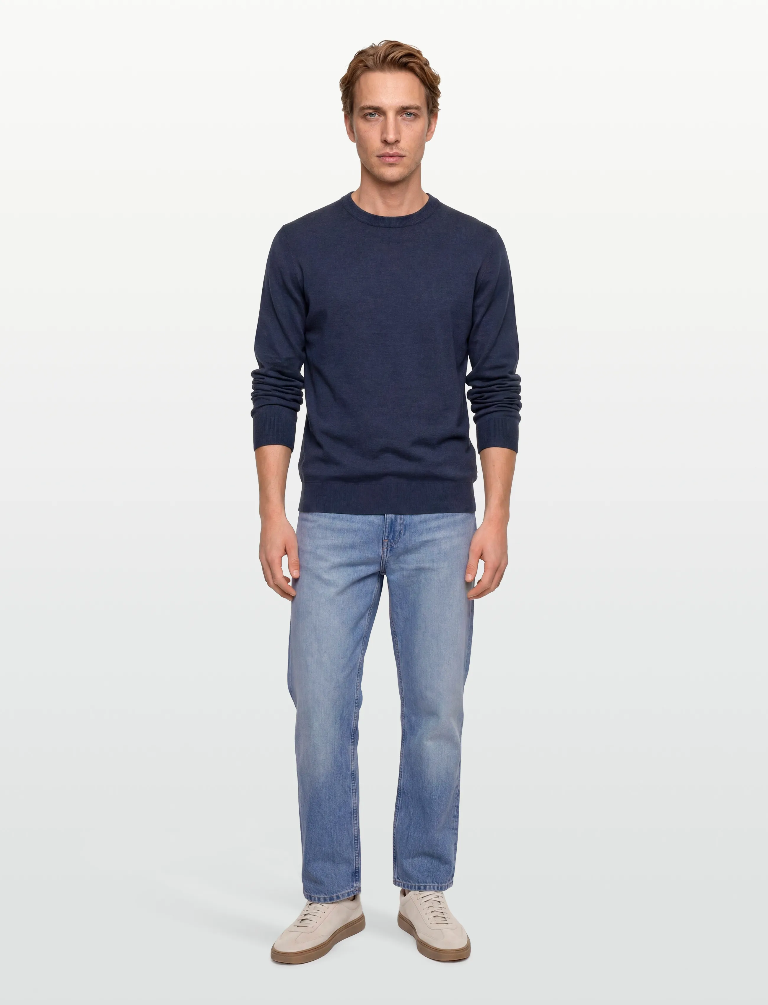Hackett London Cotton Linen Crew, XL, Navy, Strik > Runde Halse, Herre