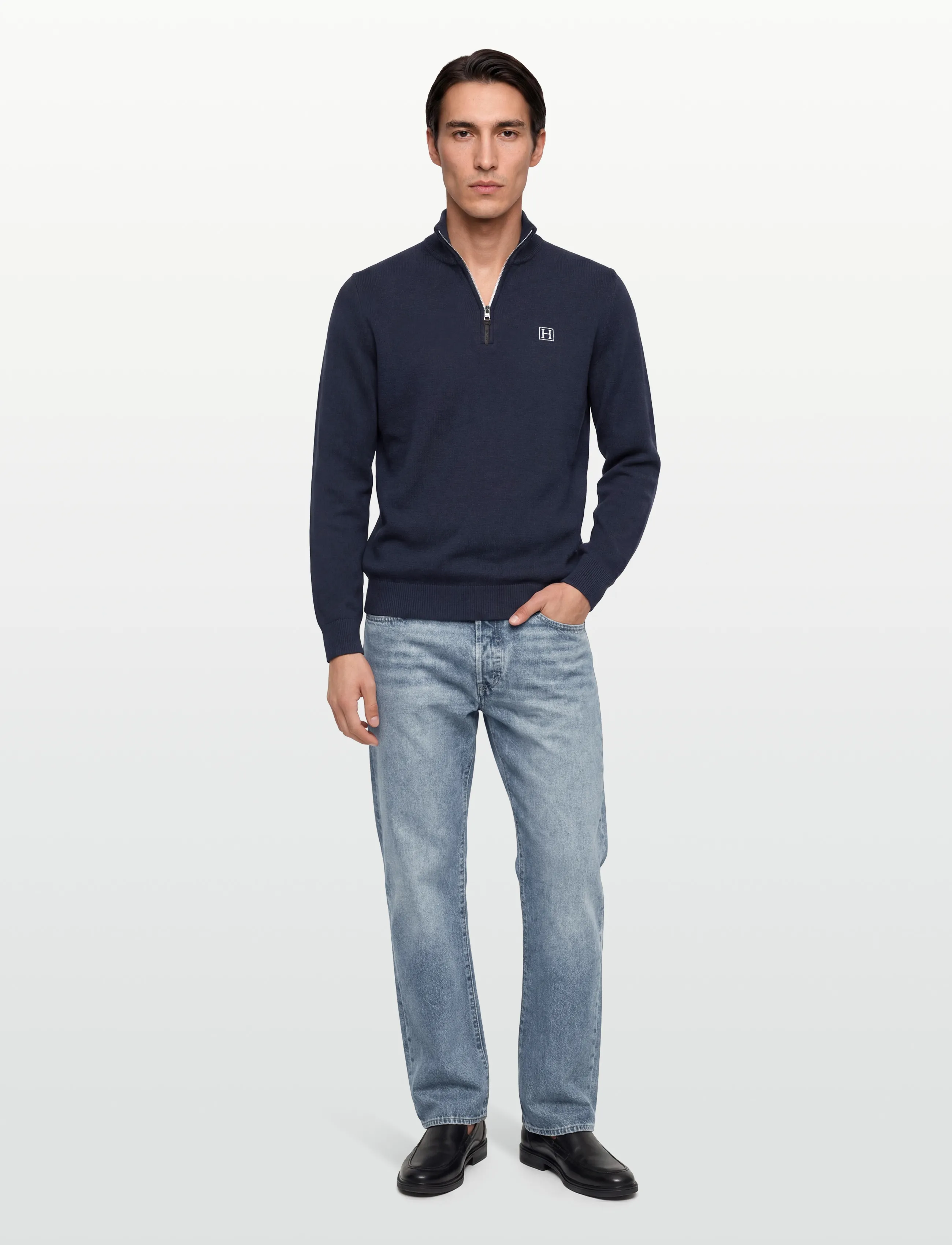 Hackett London Heritage H Hzip, L, Navy, Strik > Trøjer Med Halv Lynlås, Herre