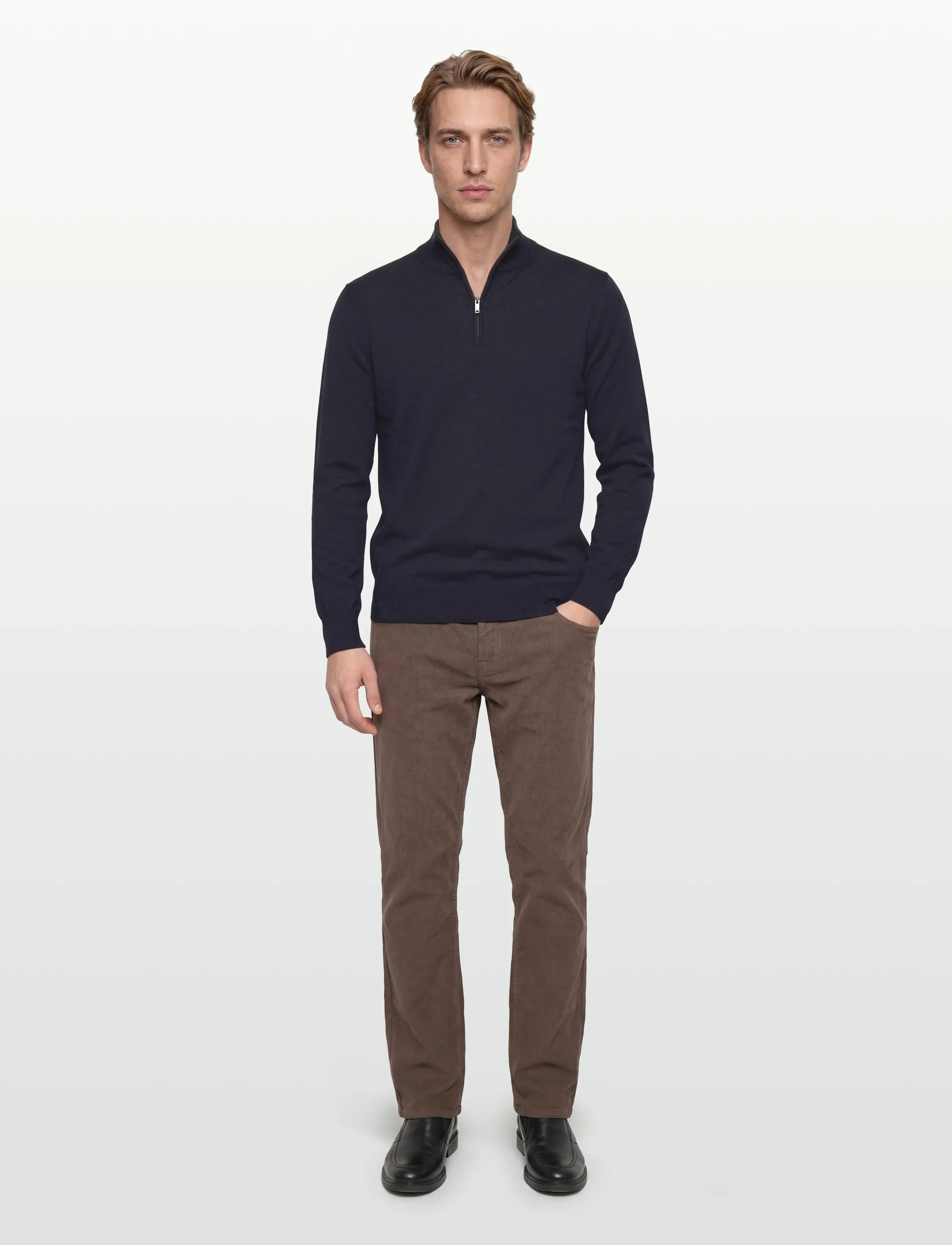 Hackett London Cotton Cash Hzip, Mænd, Half-Zip Sweater, Navy, Str: XXL