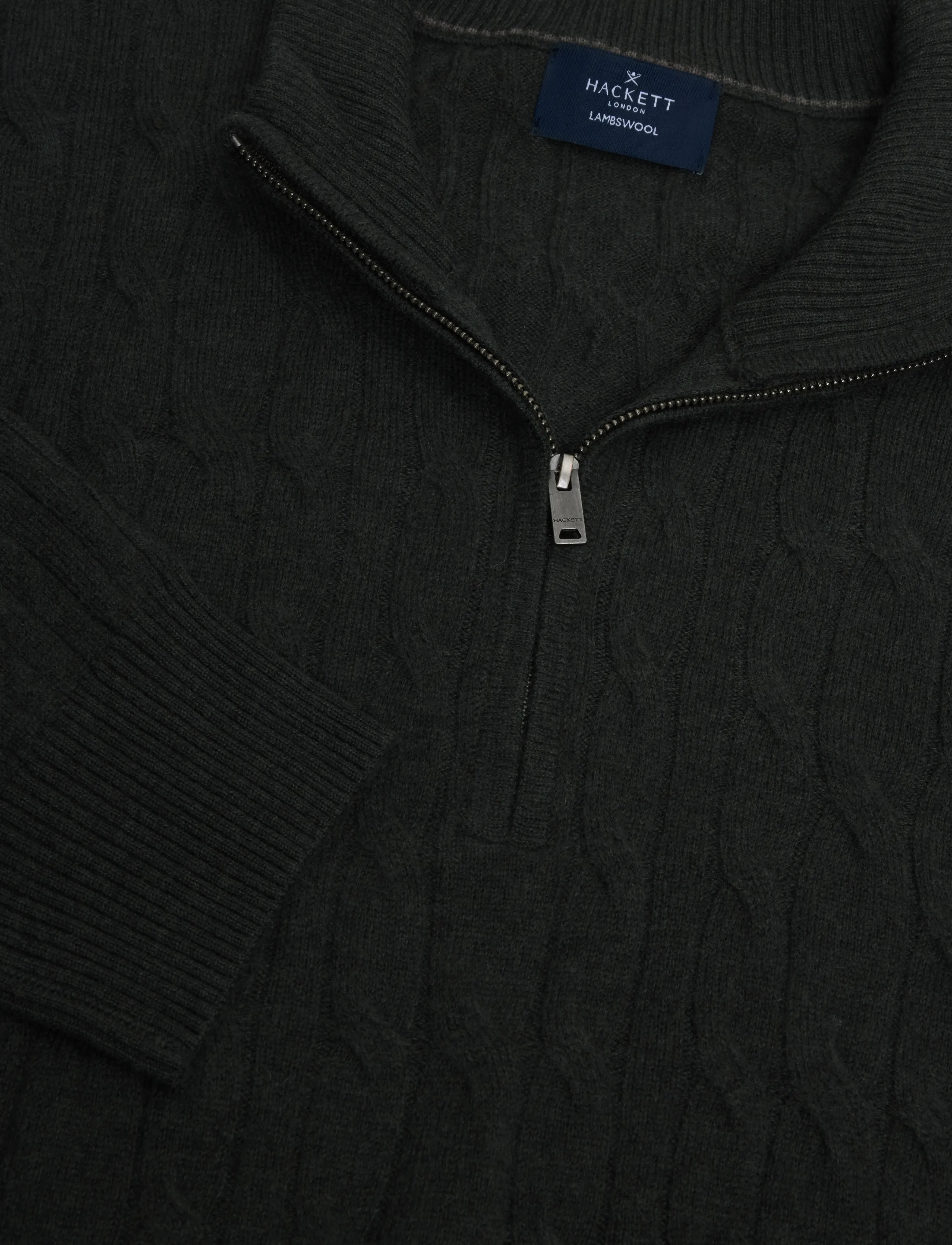 Hackett London - LAMBSWOOL CABLE HZIP - poolpika lukuga džemprid - hunter green - 2