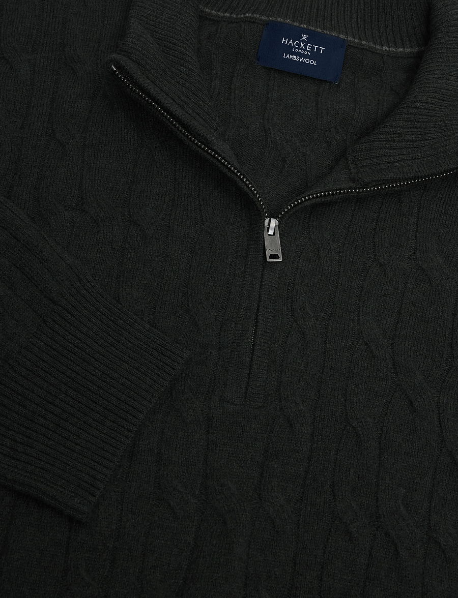 Hackett London - LAMBSWOOL CABLE HZIP - poolpika lukuga džemprid - hunter green - 2