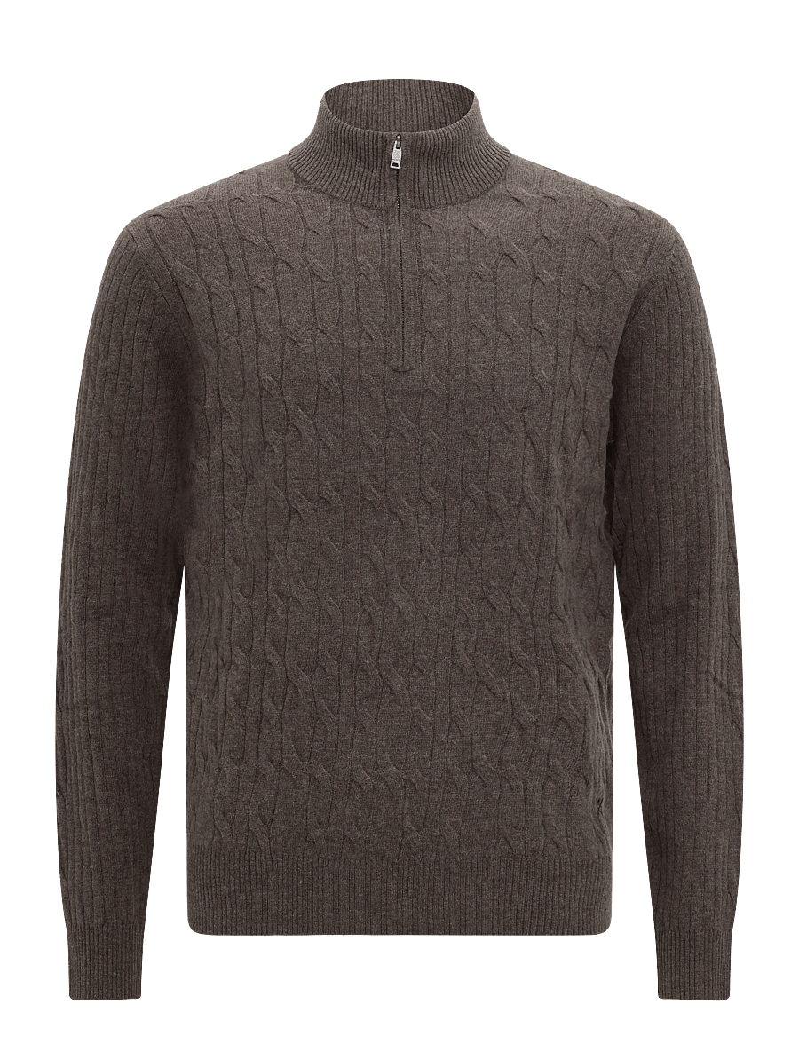Hackett London - LAMBSWOOL CABLE HZIP - pullover mit halbem reißverschluss - putty beige - 0
