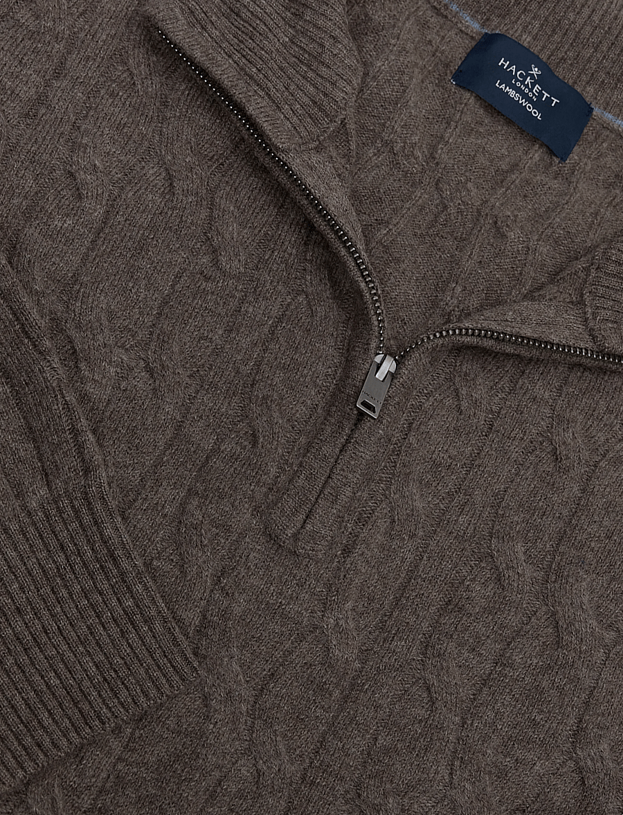 Hackett London - LAMBSWOOL CABLE HZIP - pullover mit halbem reißverschluss - putty beige - 2