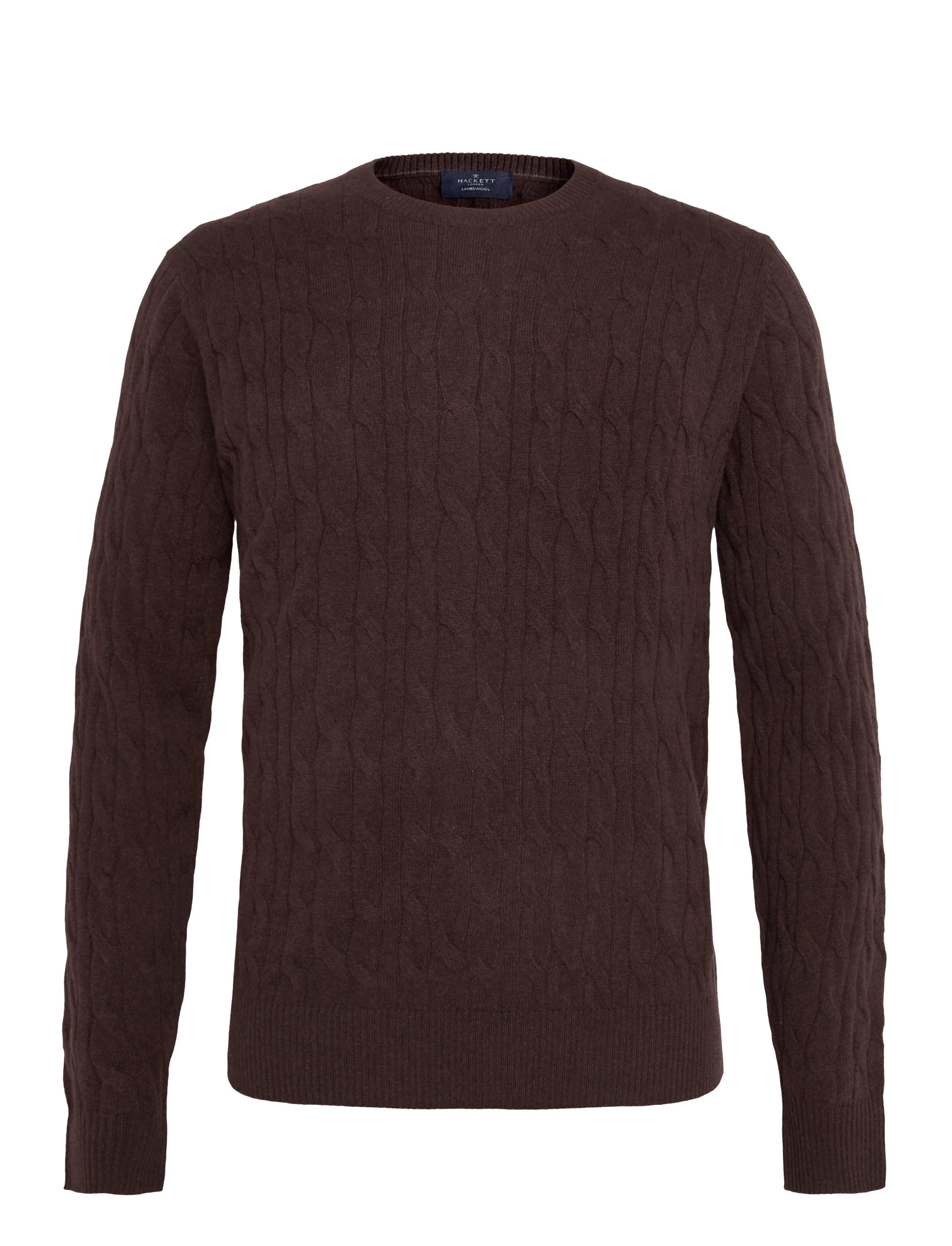 Hackett London LAMBSWOOL CABLE CREW - Clothing - EBONY BROWN / brown