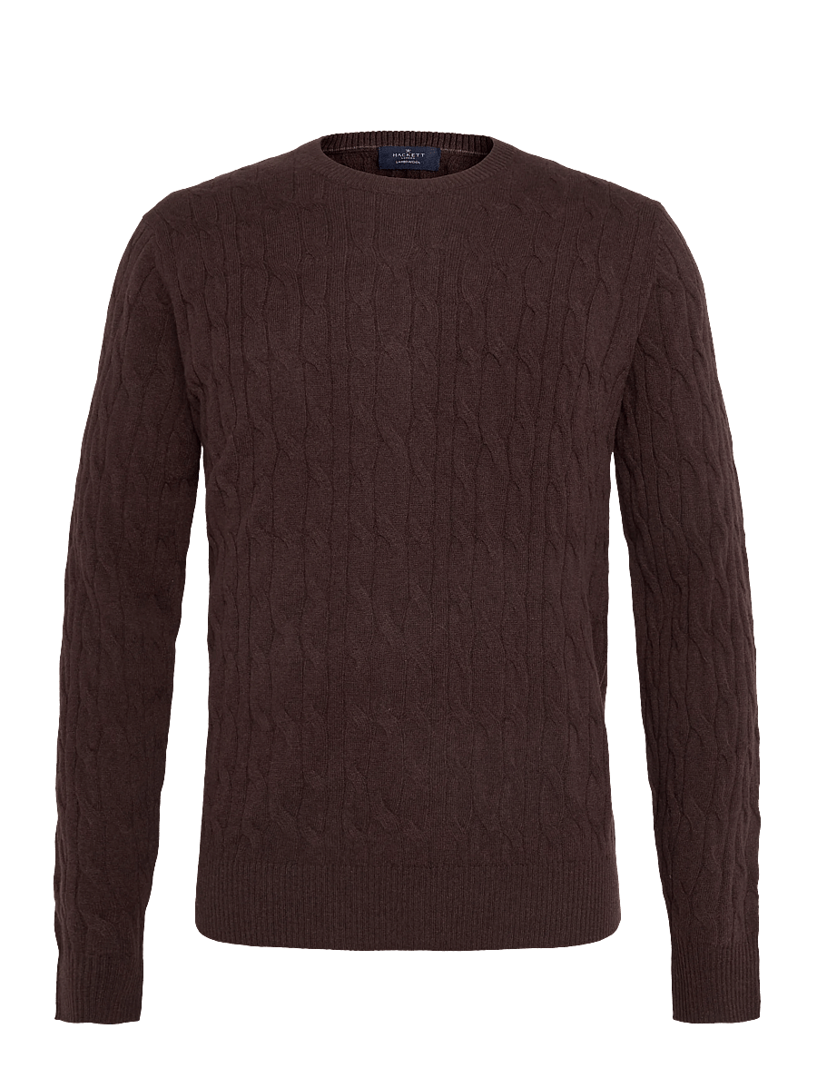 Hackett London - LAMBSWOOL CABLE CREW - round necks - ebony brown - 0