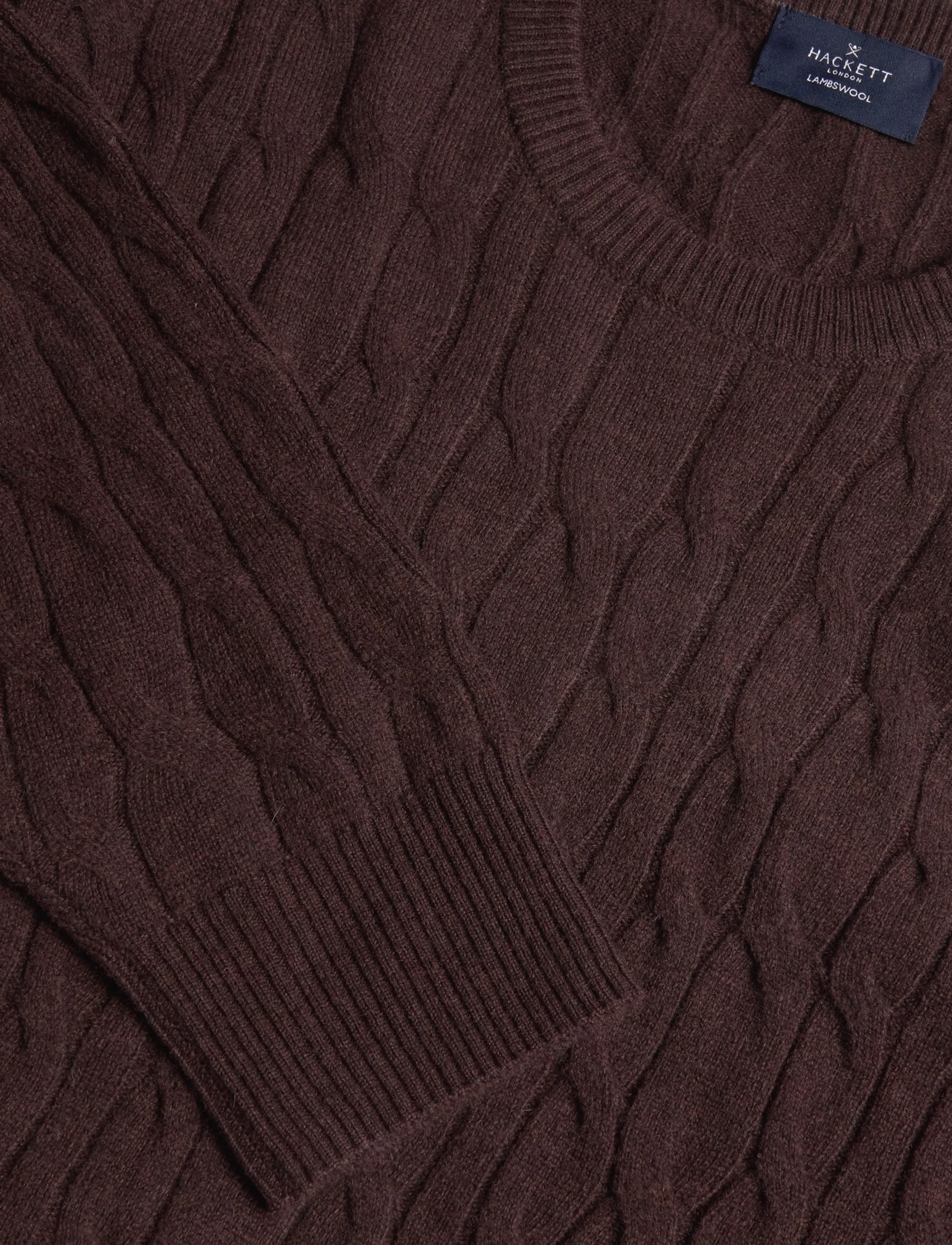 Hackett London - LAMBSWOOL CABLE CREW - round necks - ebony brown - 2