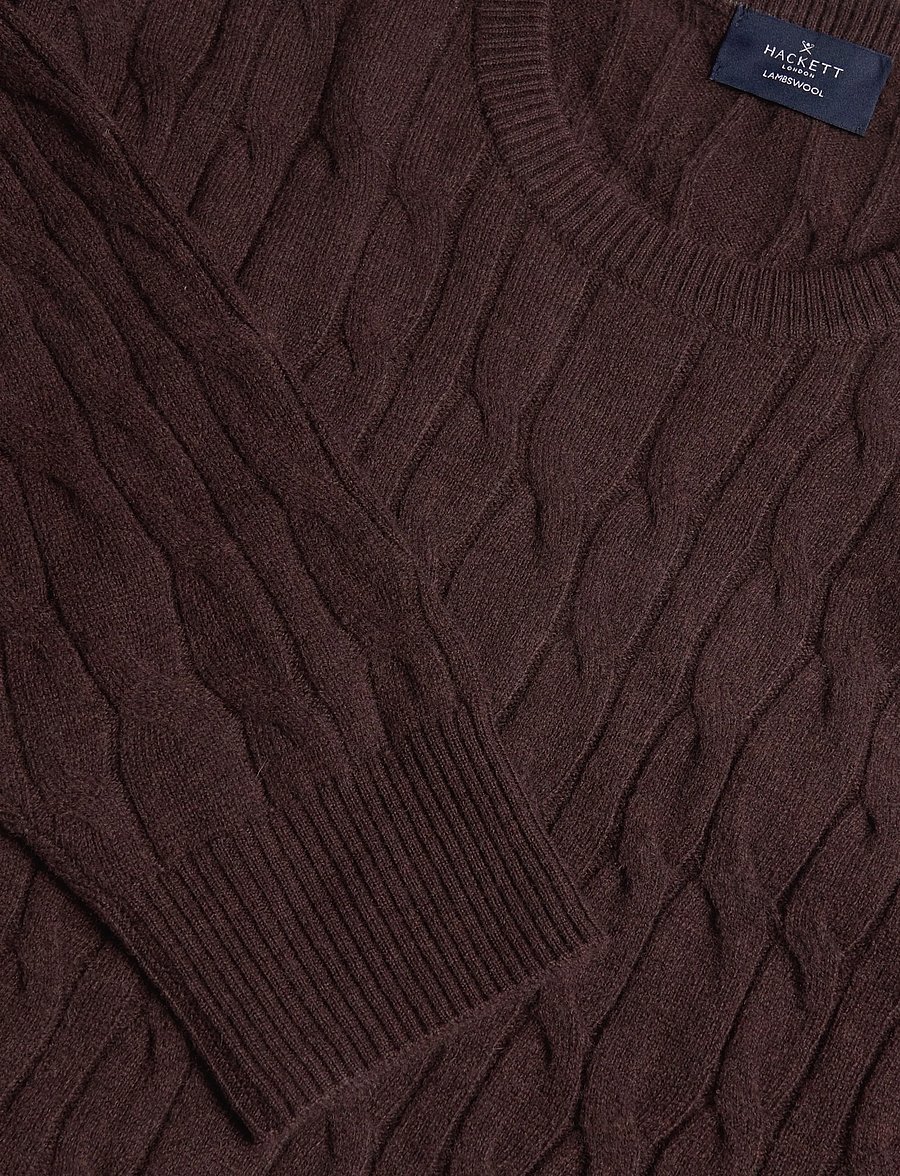 Hackett London - LAMBSWOOL CABLE CREW - round necks - ebony brown - 2