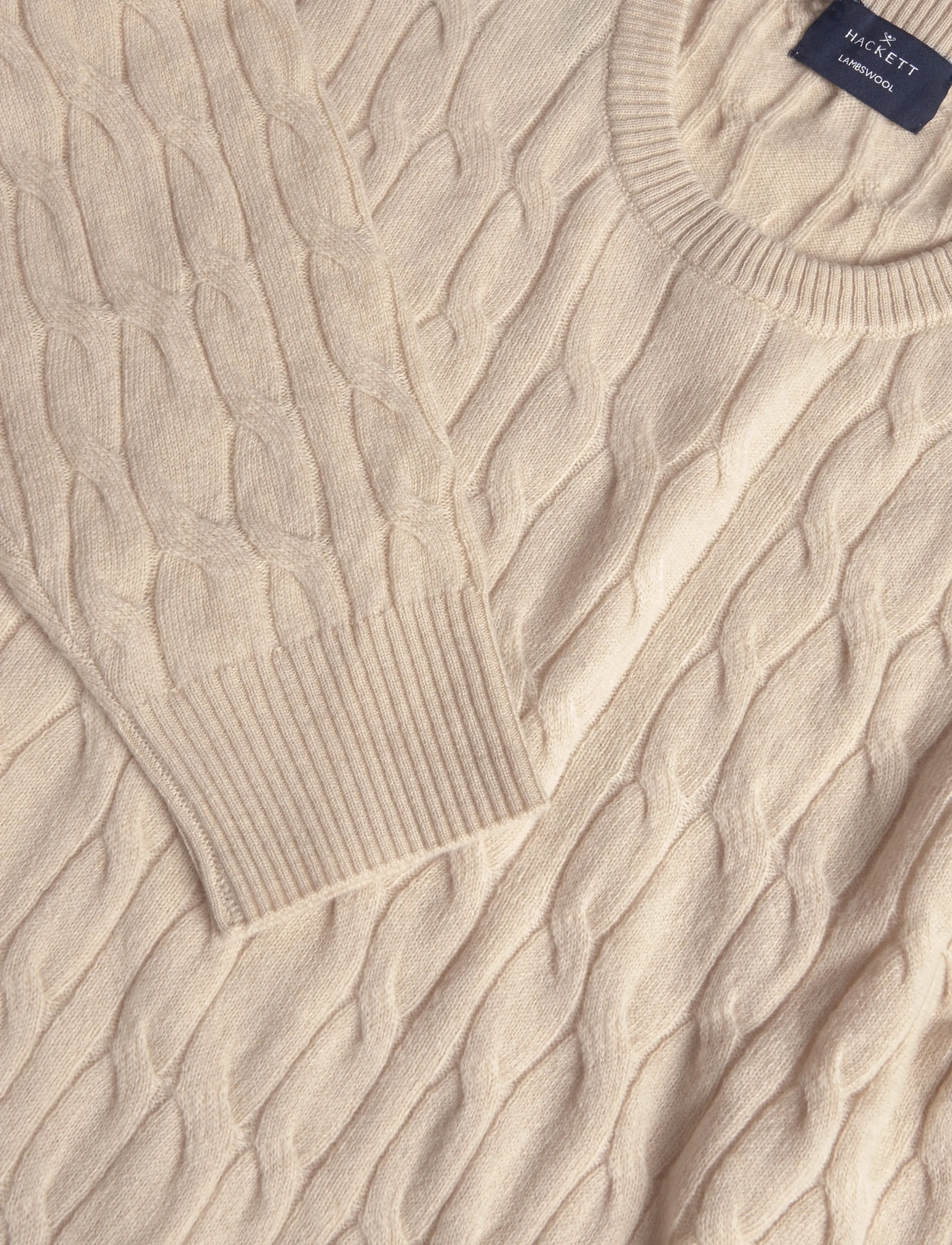 Hackett London - LAMBSWOOL CABLE CREW - rundhalsad - natural beige - 2