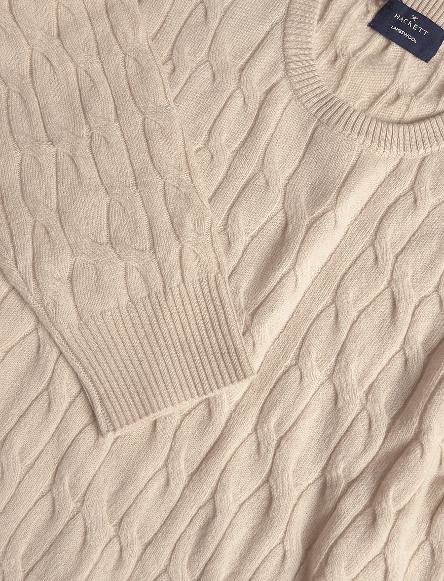 Hackett London - LAMBSWOOL CABLE CREW - rundhalsad - natural beige - 2