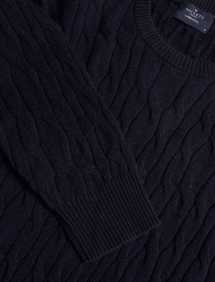 Hackett London - LAMBSWOOL CABLE CREW - round necks - old navy - 2