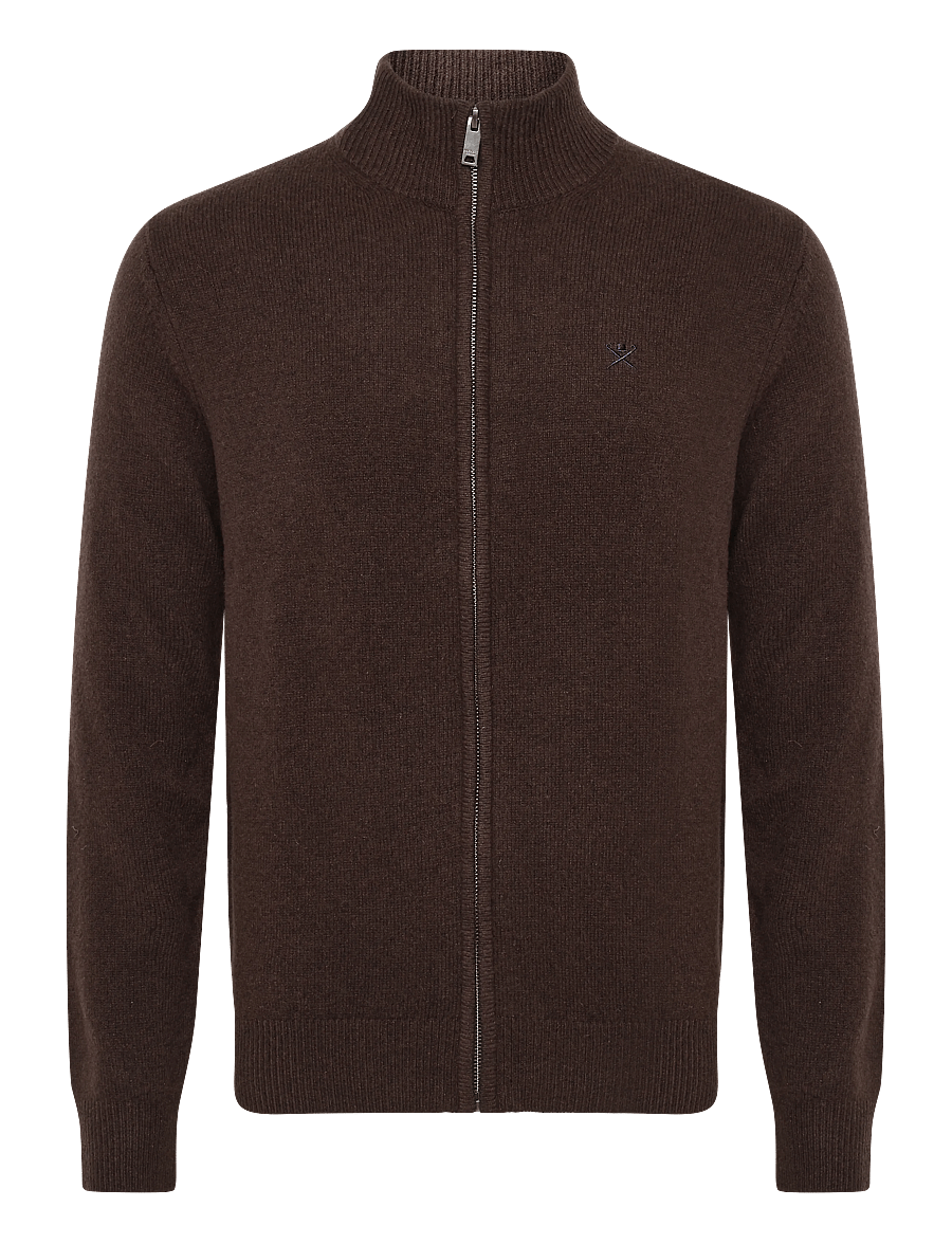Hackett London - LAMBSWOOL FZIP - lukuga džemprid - ebony brown - 0