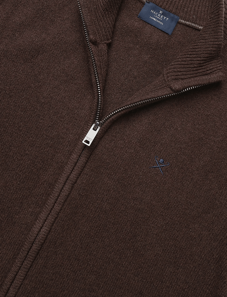 Hackett London - LAMBSWOOL FZIP - lukuga džemprid - ebony brown - 2