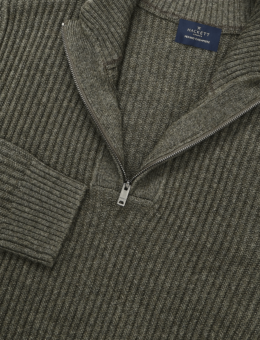 Hackett London - HIGHLAND STITCH HZIP - halfzip strik - olive green - 2