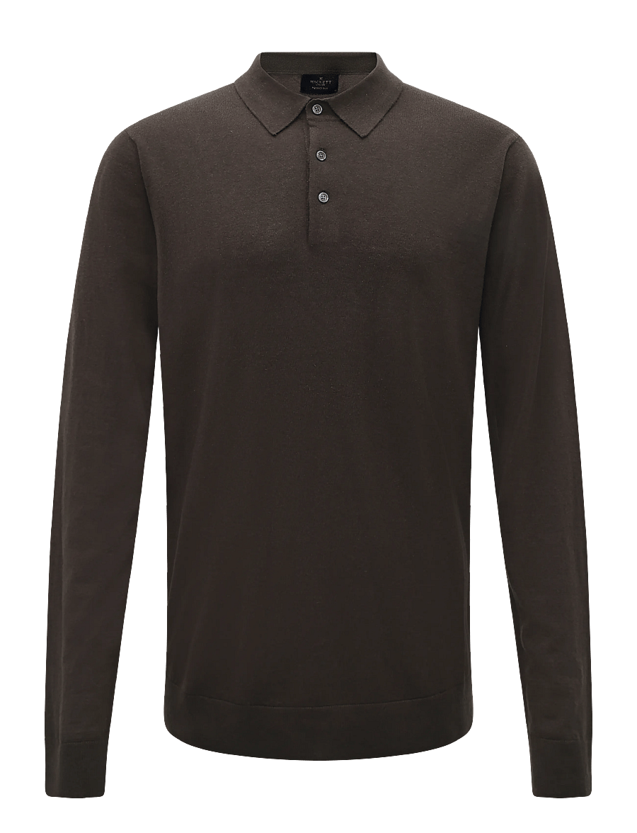 Hackett London - MERINO SILK LS POLO - langärmelige strick-polohemden - vintage green - 0