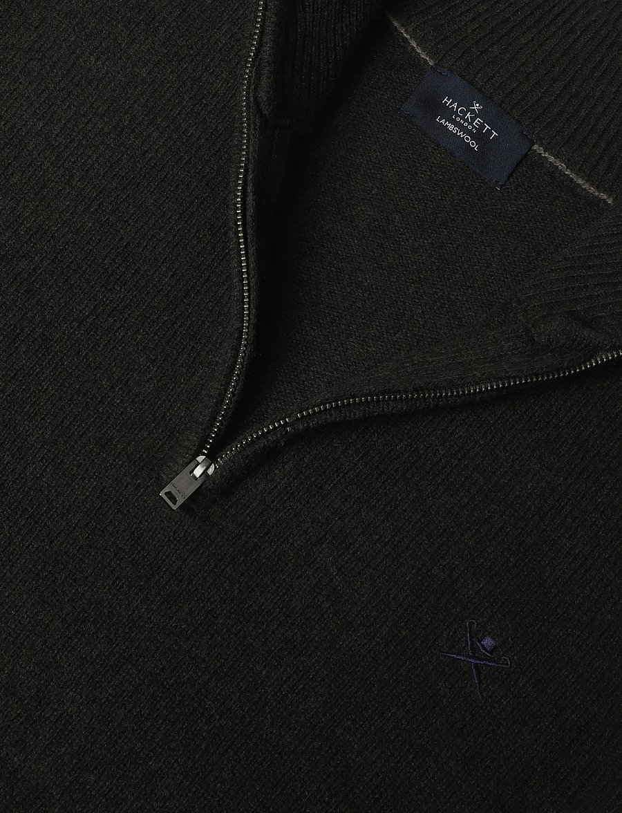 Hackett London - LAMBSWOOL HZIP - poolpika lukuga džemprid - hunter green - 2