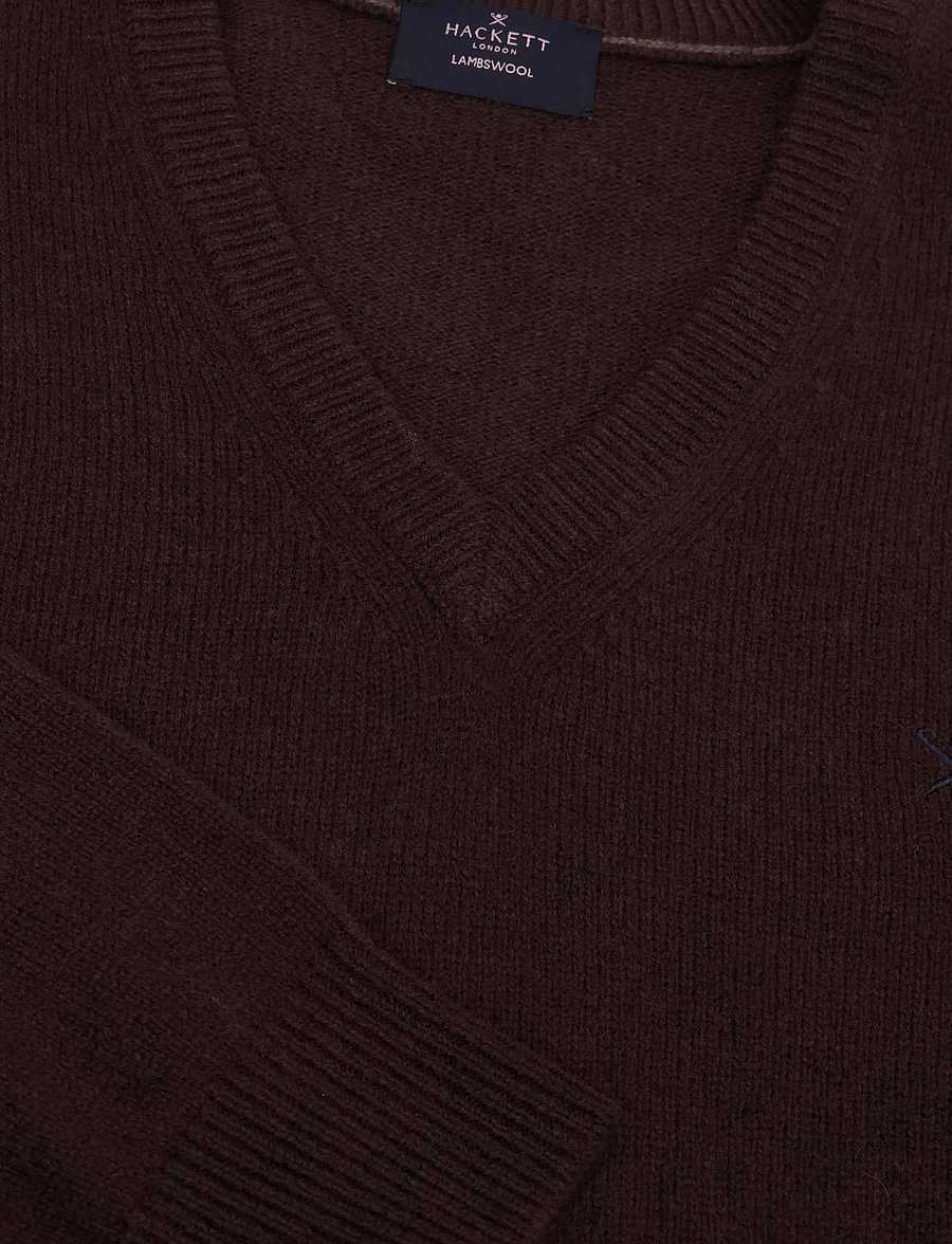 Hackett London - LAMBSWOOL V NECK - v-ringat - ebony brown - 2