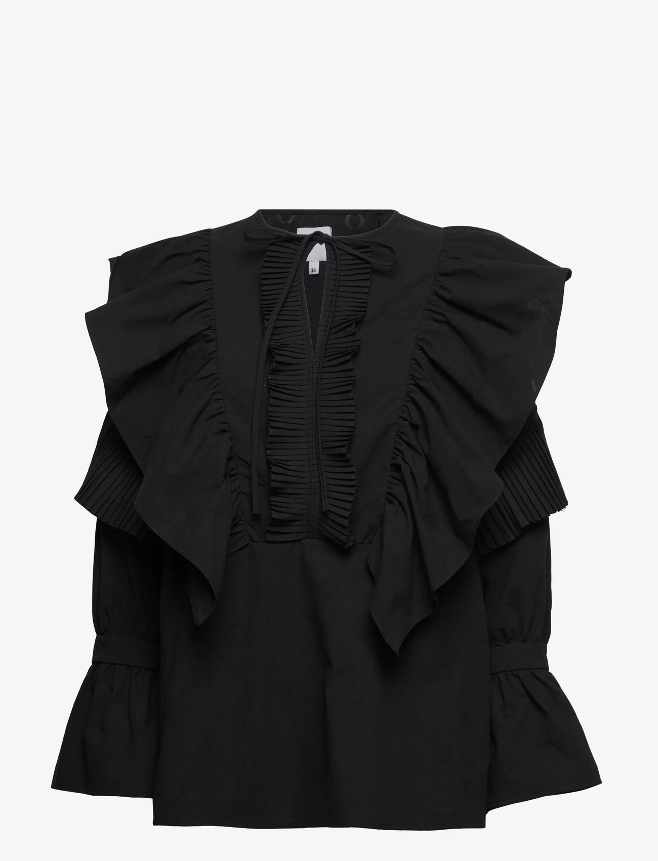 hálo - O-logo pleated devoré blouse - langärmlige blusen - black - 0