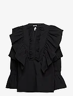 O-logo pleated devoré blouse - BLACK