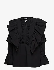 hálo - O-logo pleated devoré blouse - langermede bluser - black - 0