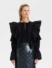 hálo - O-logo pleated devoré blouse - blūzes ar garām piedurknēm - black - 2