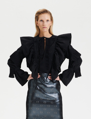 hálo - O-logo pleated devoré blouse - long-sleeved blouses - black - 3