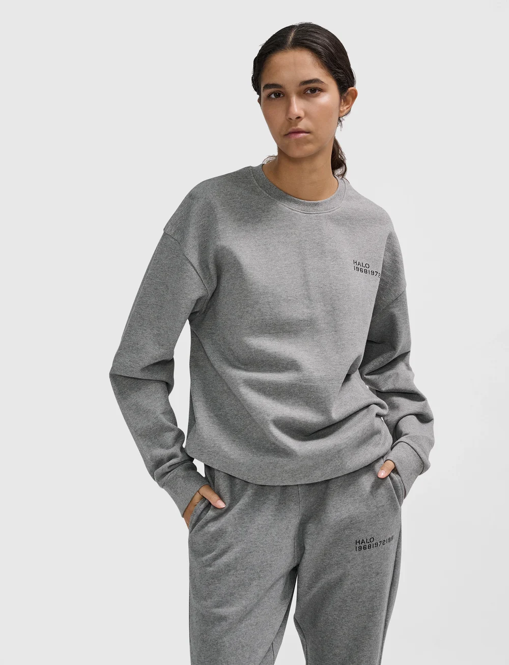 HALO - HALO ESSENTIAL CREW - tops - grey melange - 0